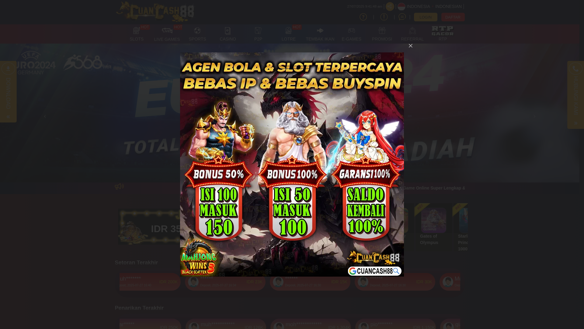 website screenshot of https://cuancash88vip.com/