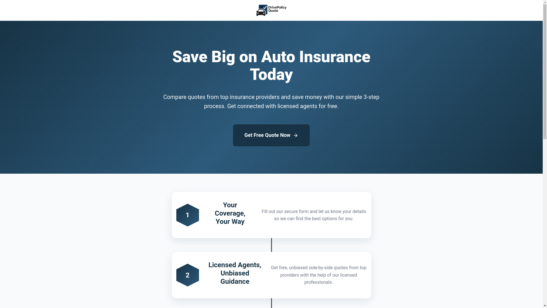 website screenshot of https://drivepolicyquote.com/