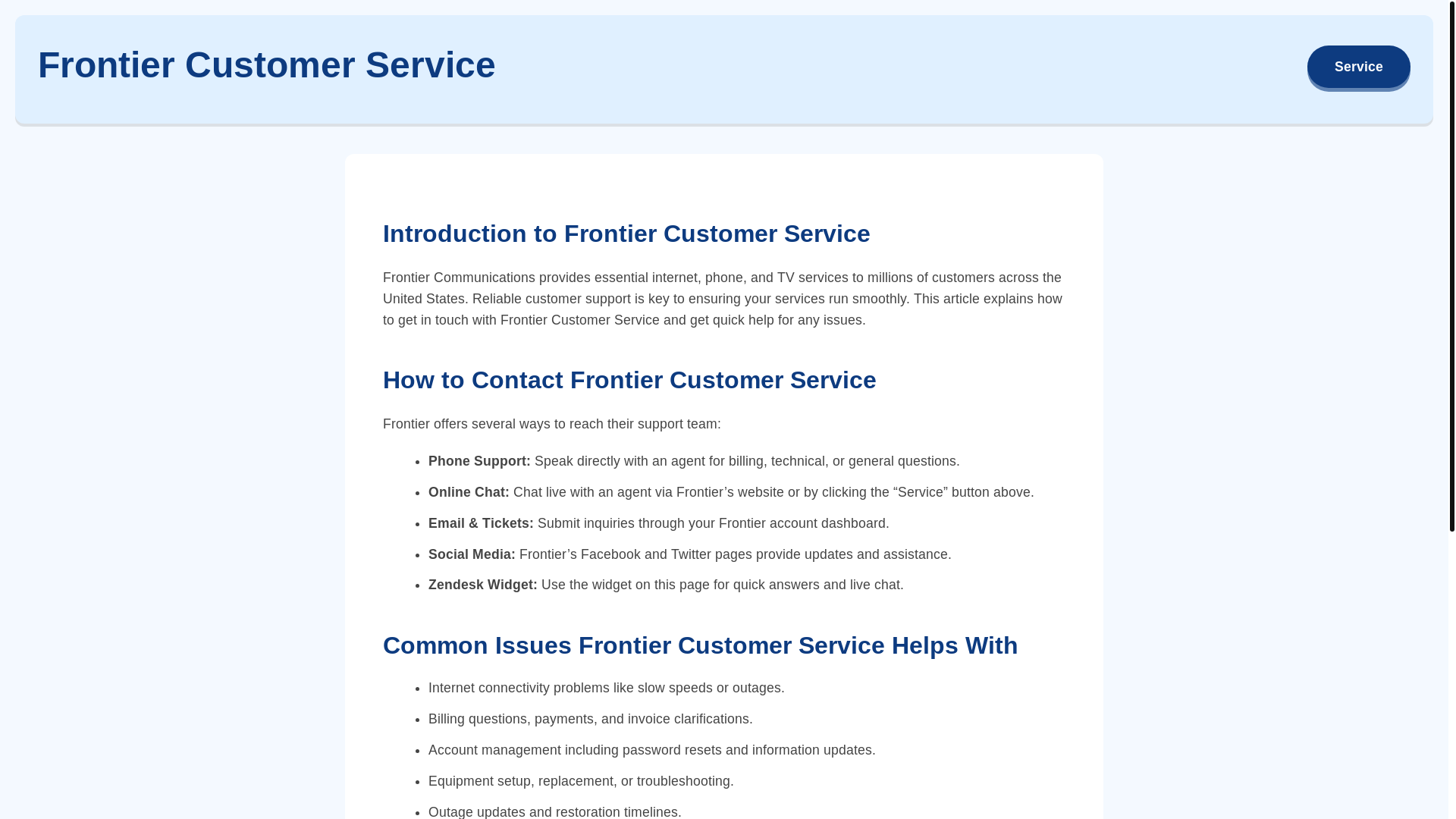 website screenshot of https://frontier-customer-service.pages.dev/