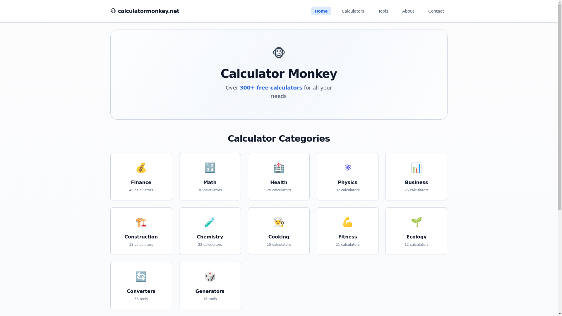 website screenshot of https://calculatormonkey.pages.dev/