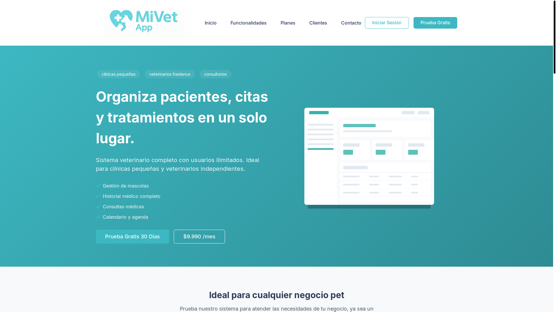 website screenshot of https://mivetapp.cl/
