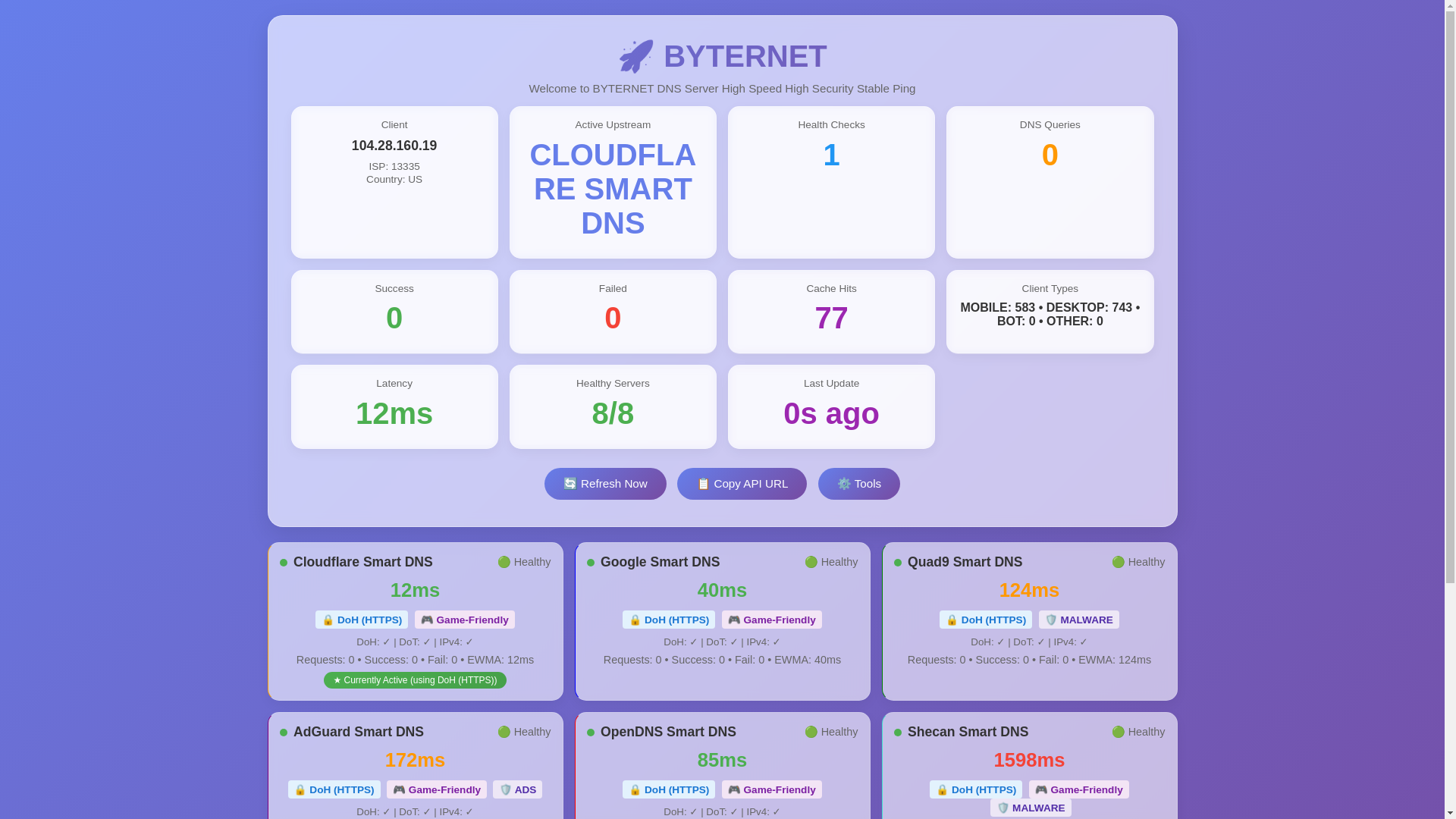 website screenshot of https://dns.byternet.workers.dev/