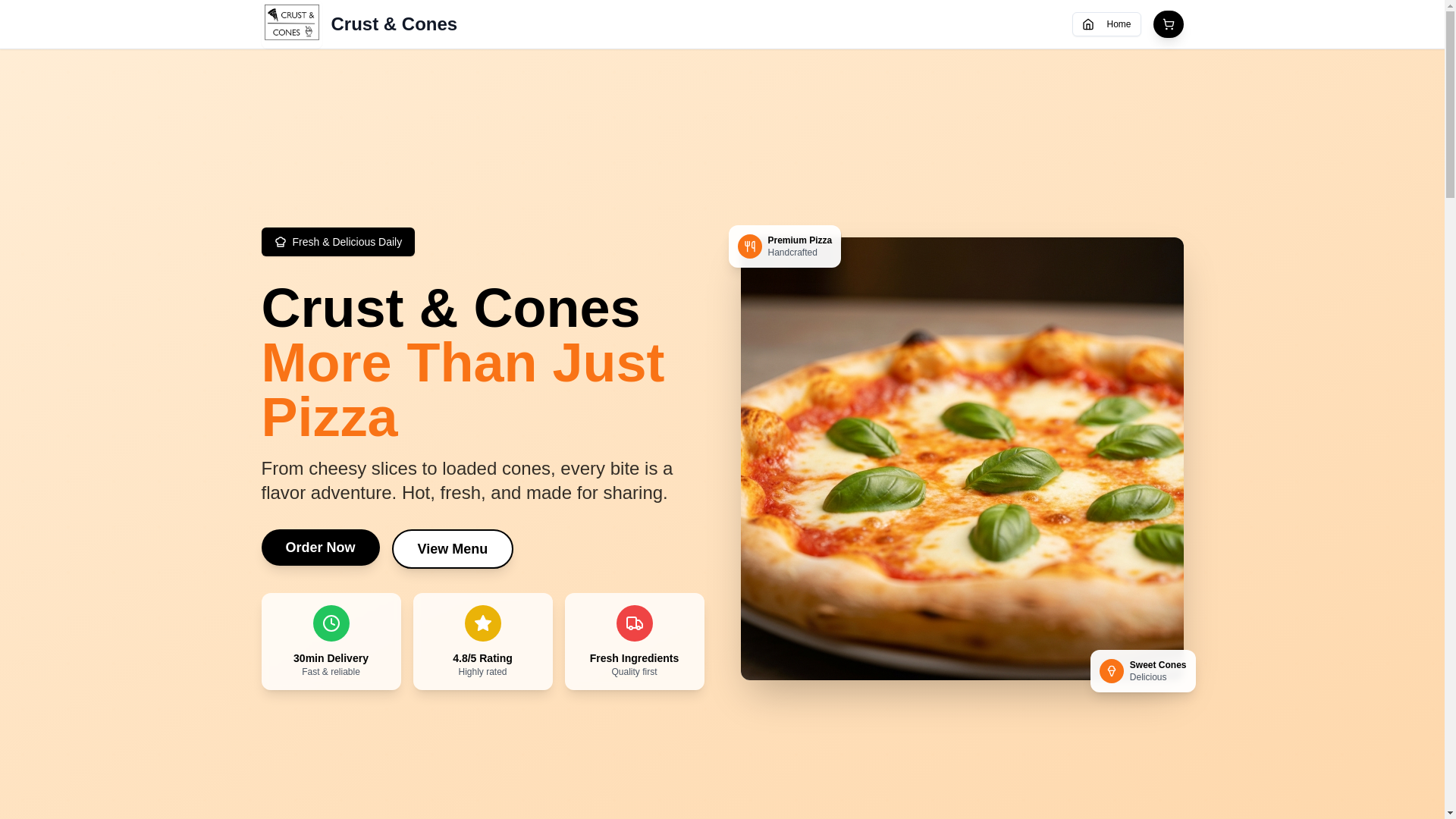 website screenshot of https://crustandcones.com/