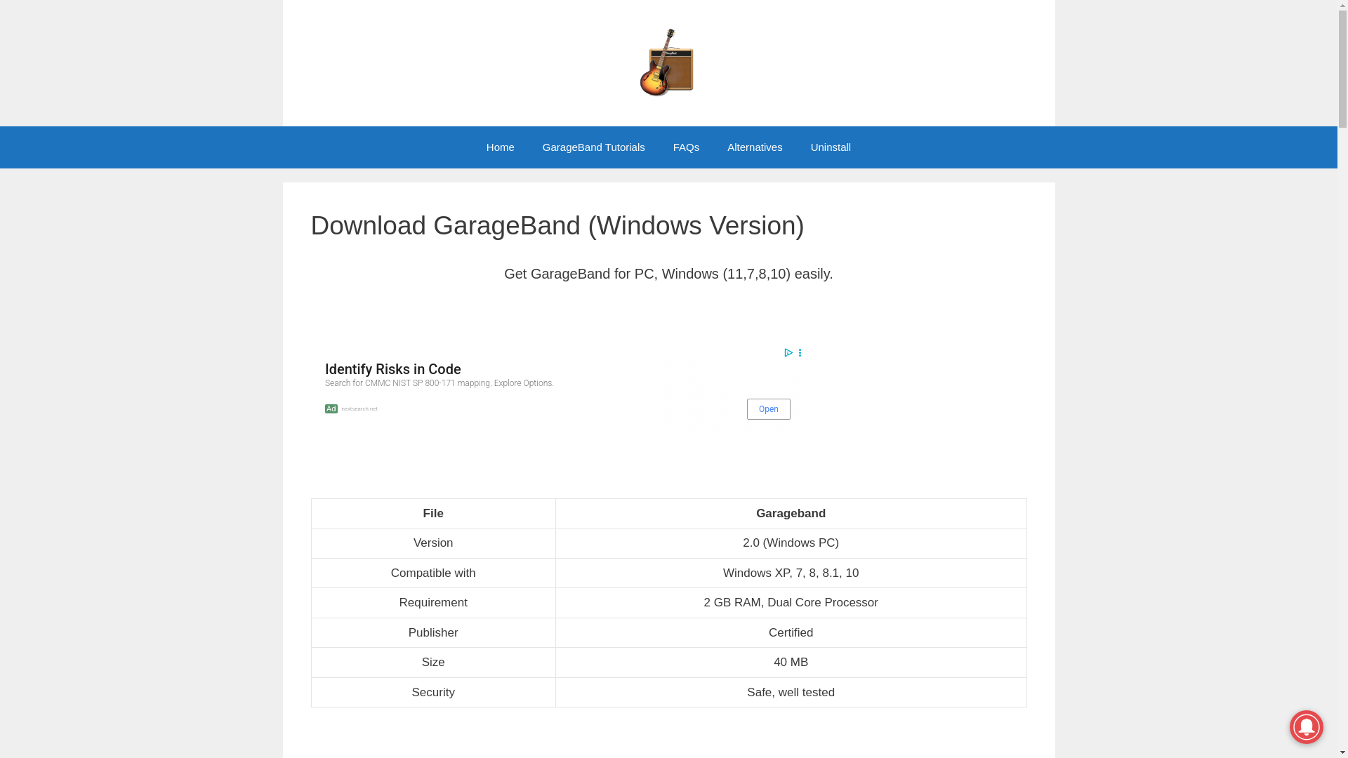 website screenshot of https://garagebandonpc.com/download