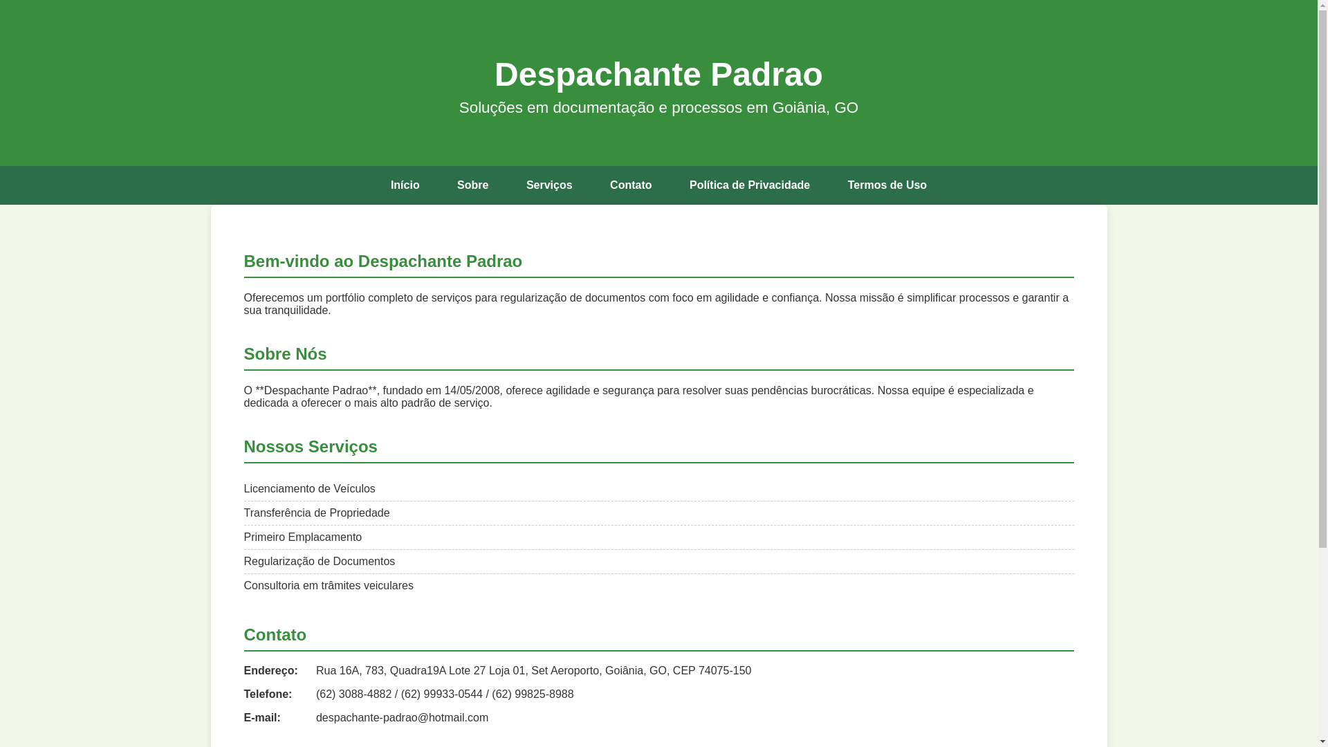 website screenshot of https://despachanteepadrao.shop/