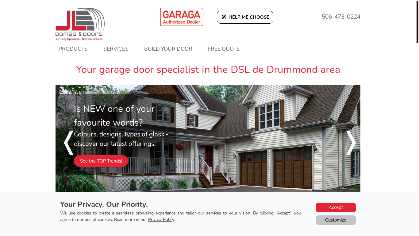 website screenshot of https://jlgaragedoors.ca/