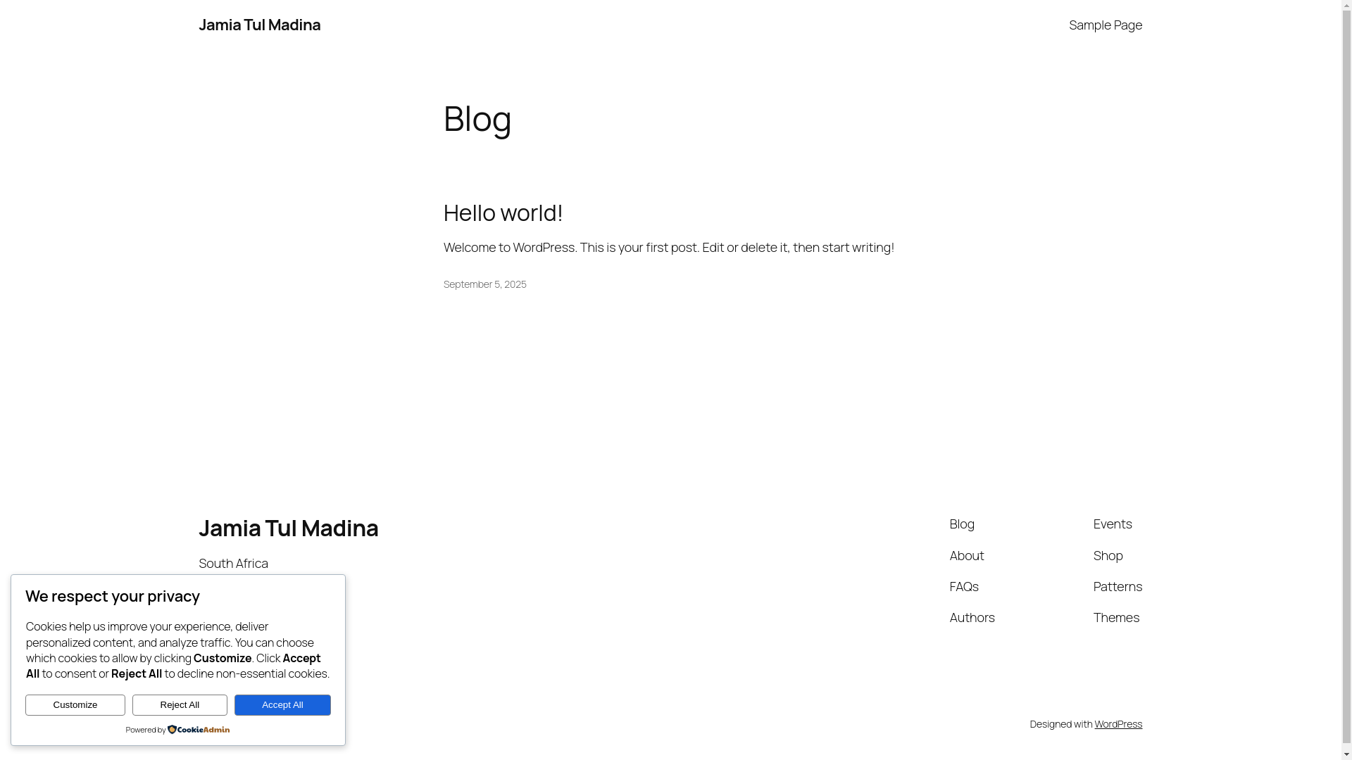 website screenshot of https://jamiatulmadina.co.za/