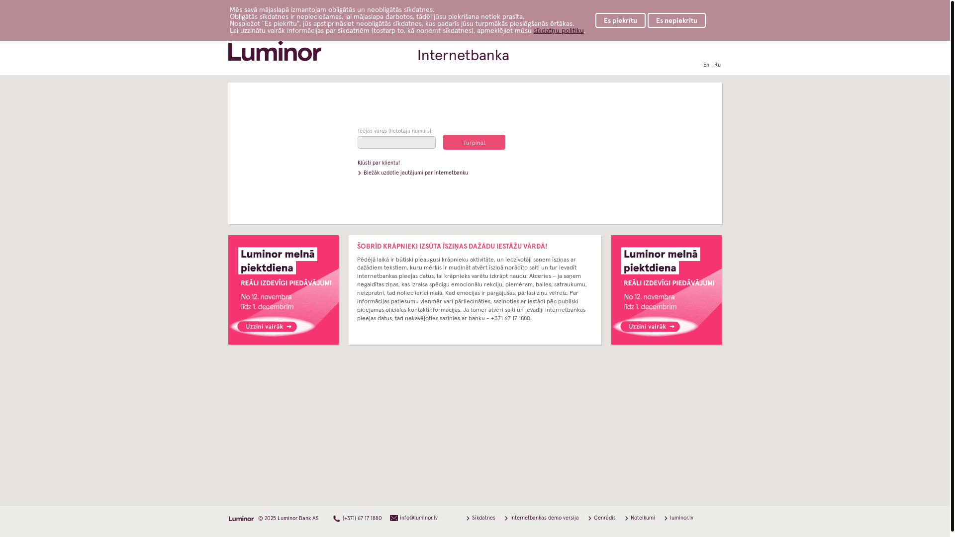 website screenshot of https://ib.luminor.lv/