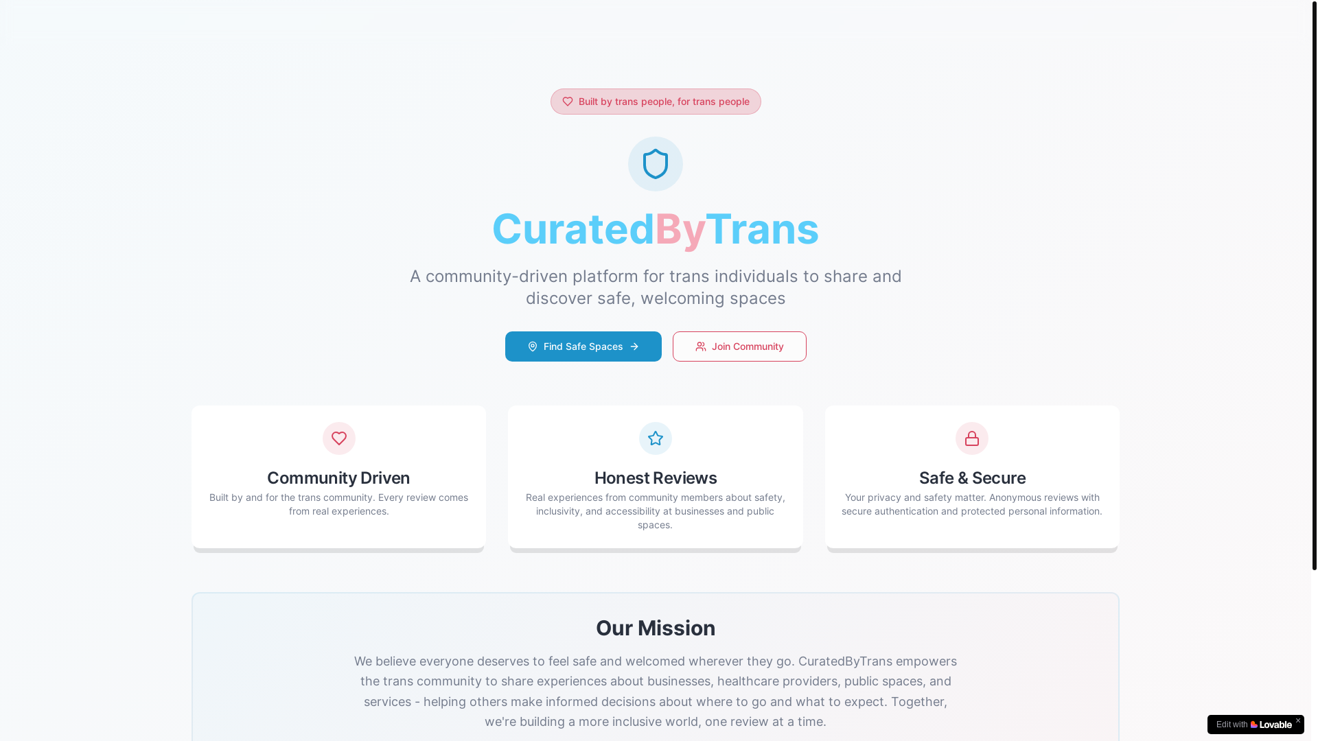 website screenshot of https://curatedbytrans.com/