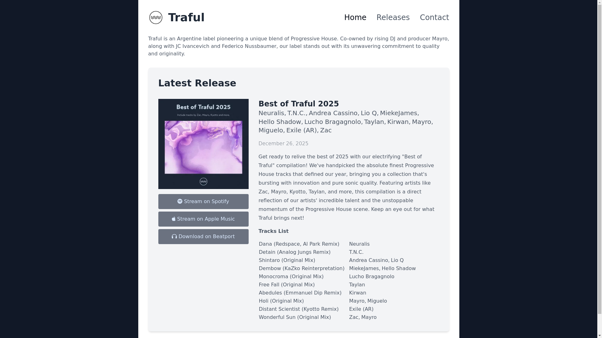 website screenshot of https://traful.music