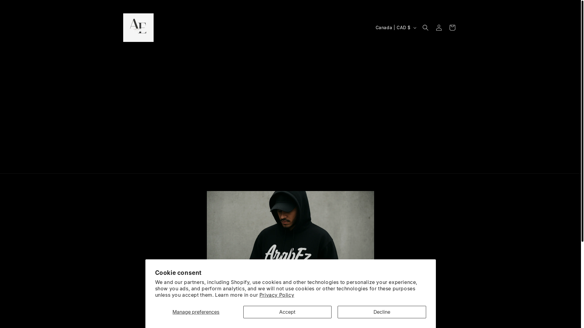 website screenshot of https://arabezapparel.com/