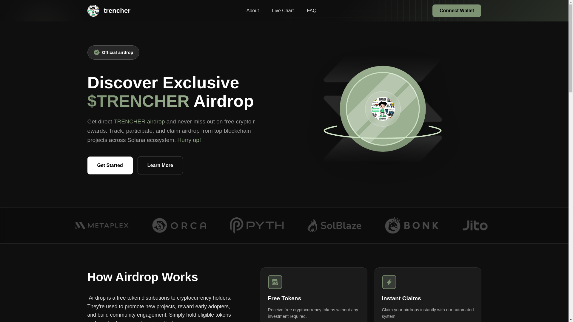 website screenshot of https://trencherdrop.fun/