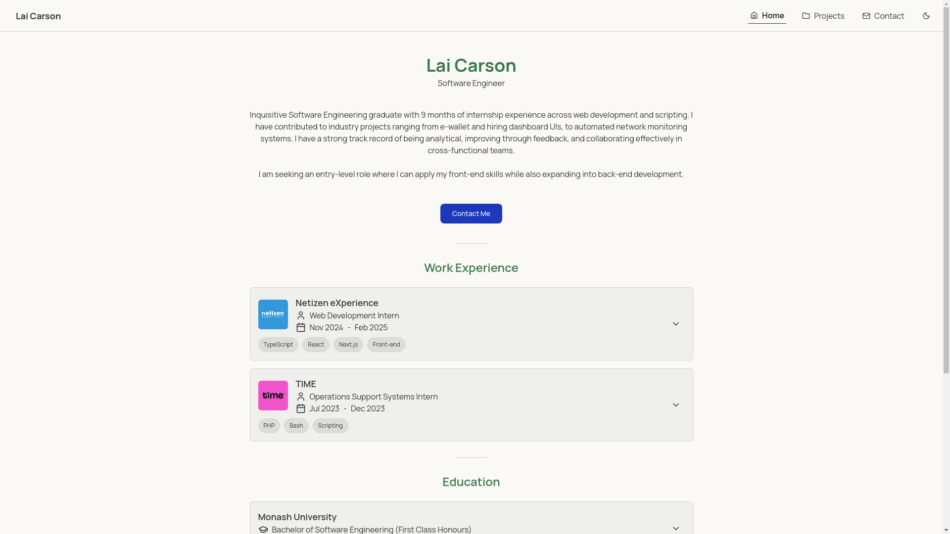 website screenshot of https://laicarson-swe.com/