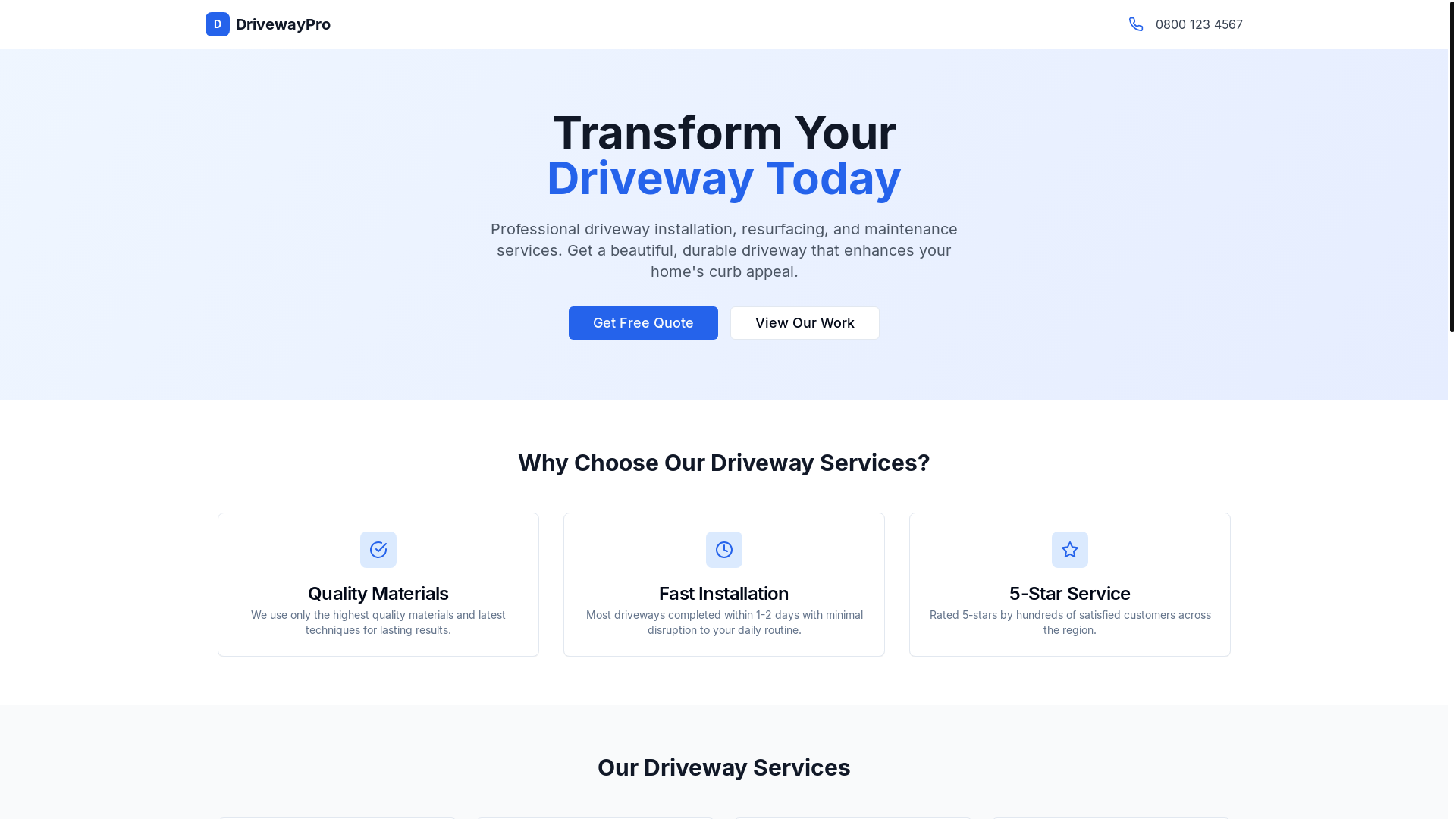 website screenshot of https://driveways.pages.dev/