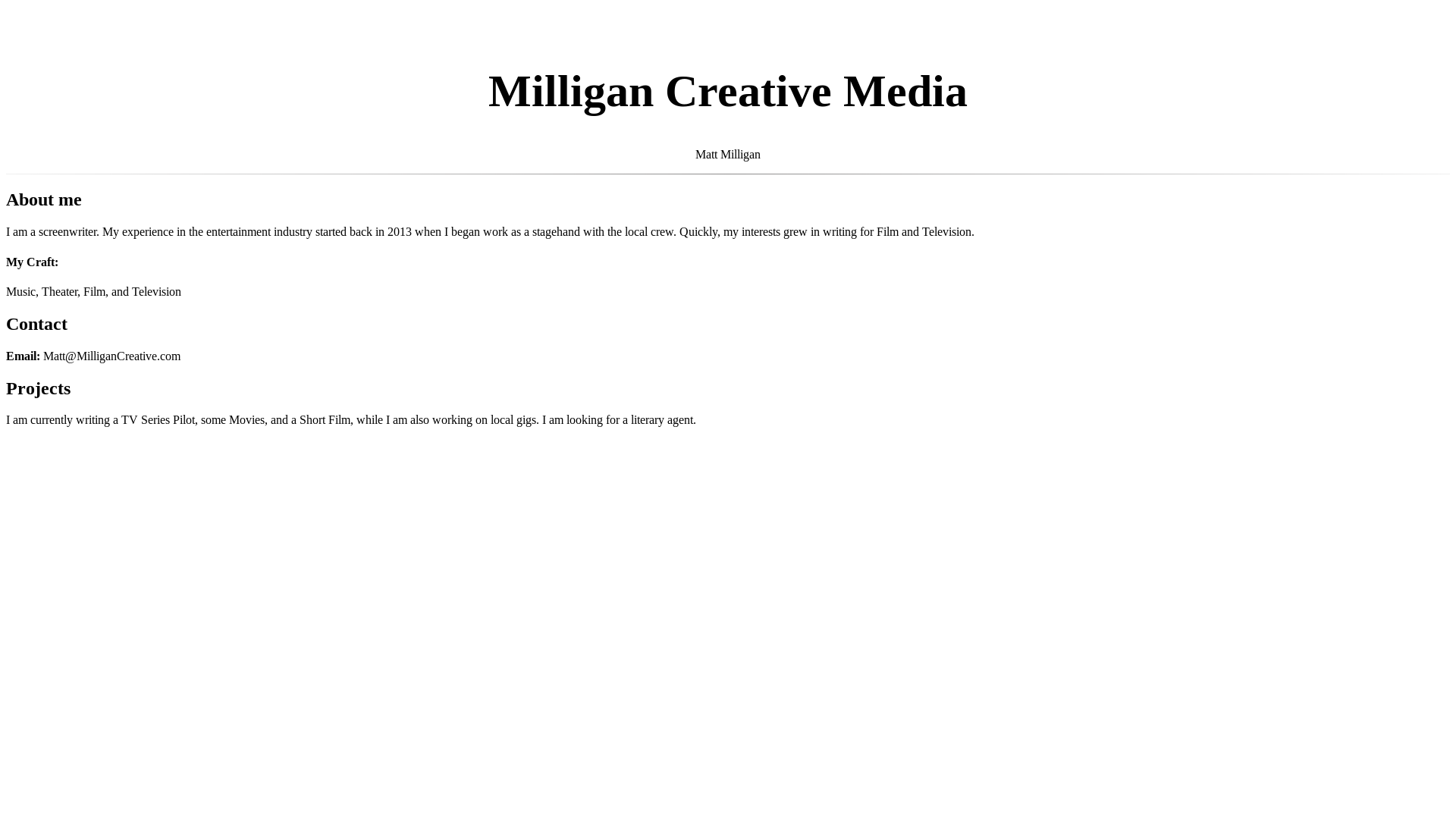 website screenshot of https://milligancreative.pages.dev/