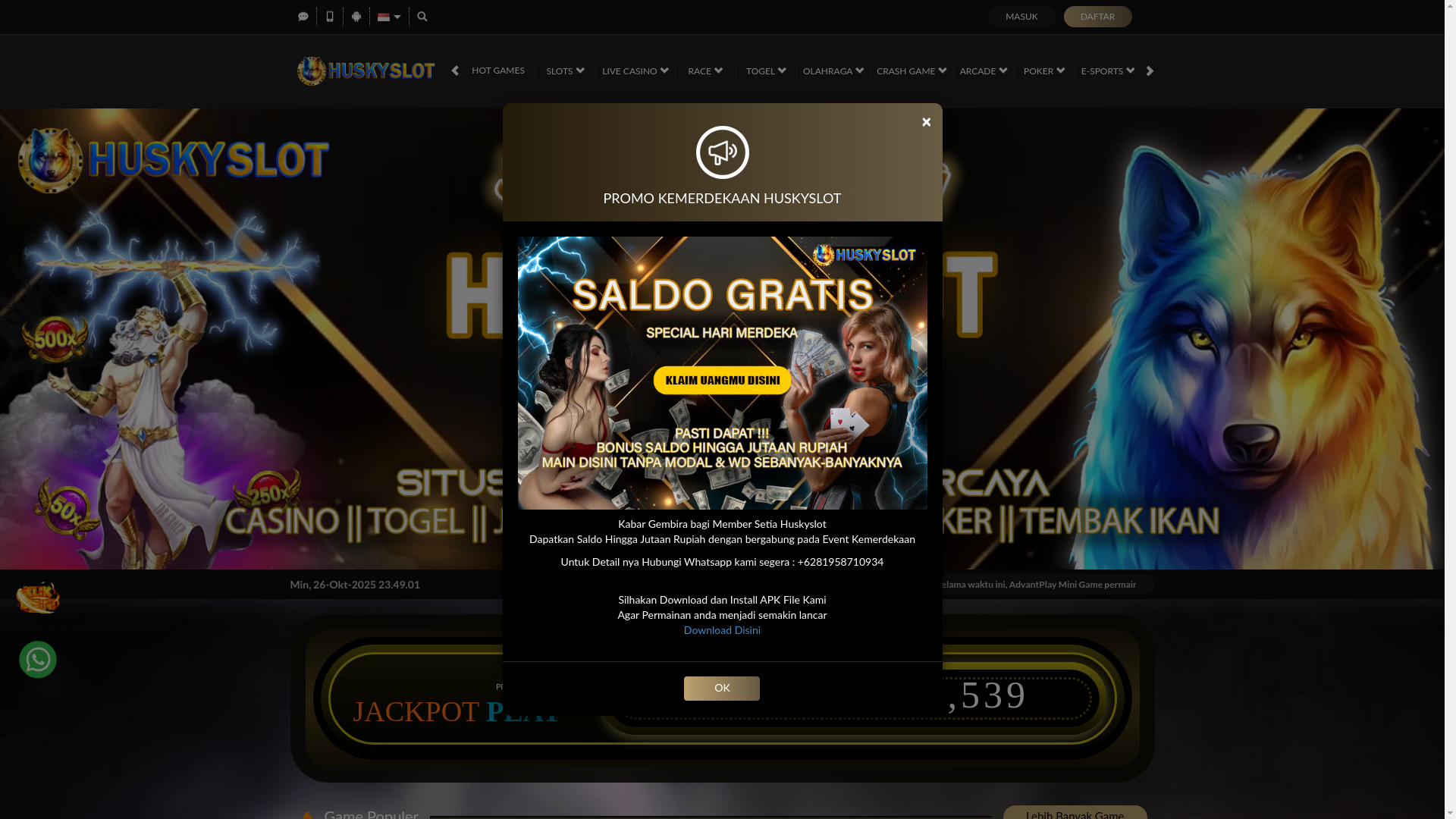website screenshot of https://huskyslotasia.com/