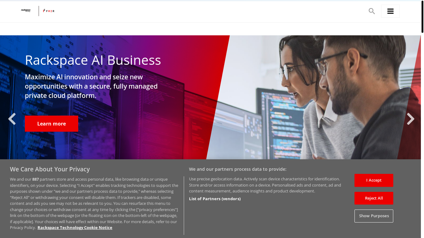 website screenshot of https://rackspace.com/