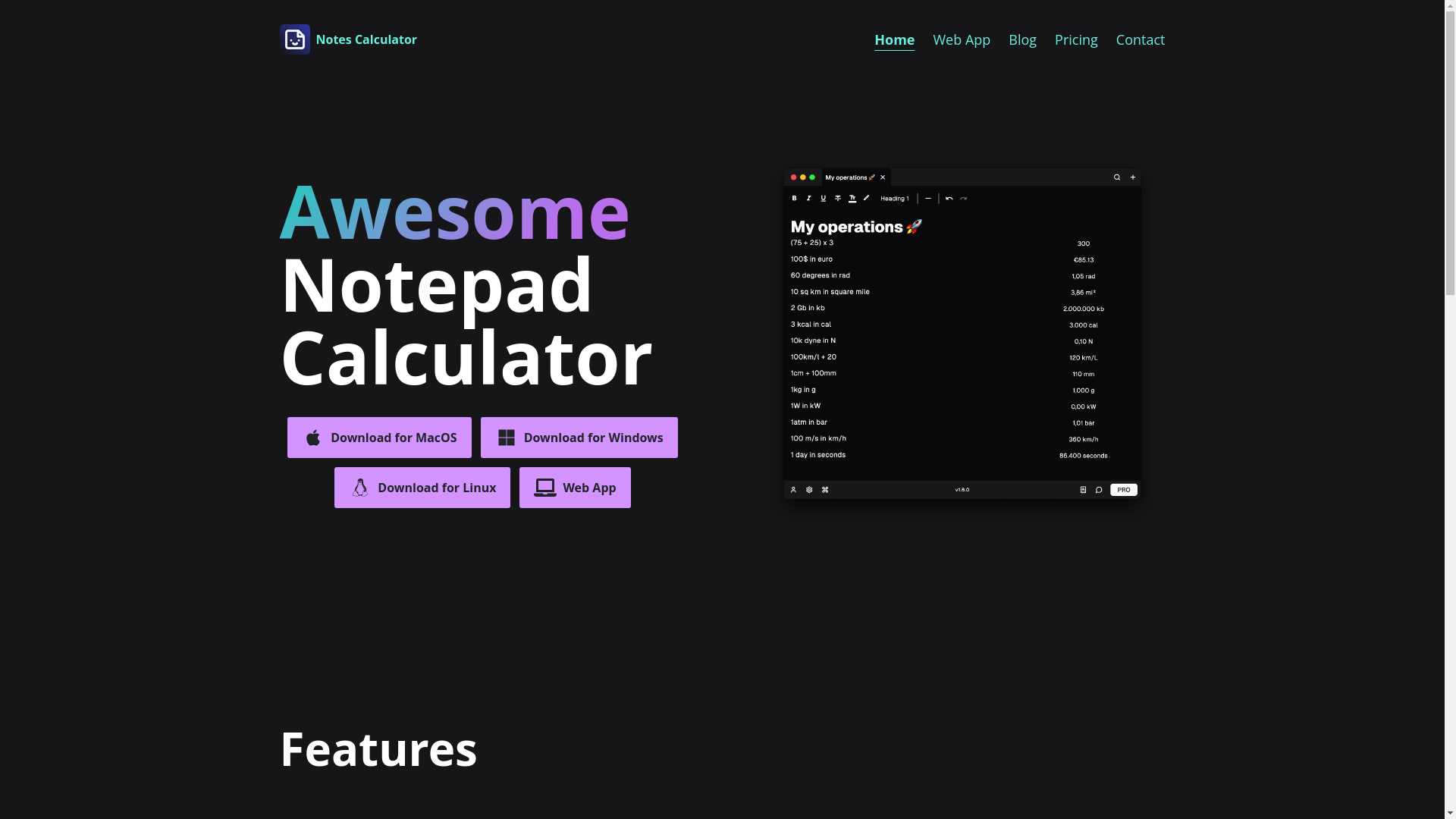 website screenshot of https://notes-calculator-website.pages.dev/