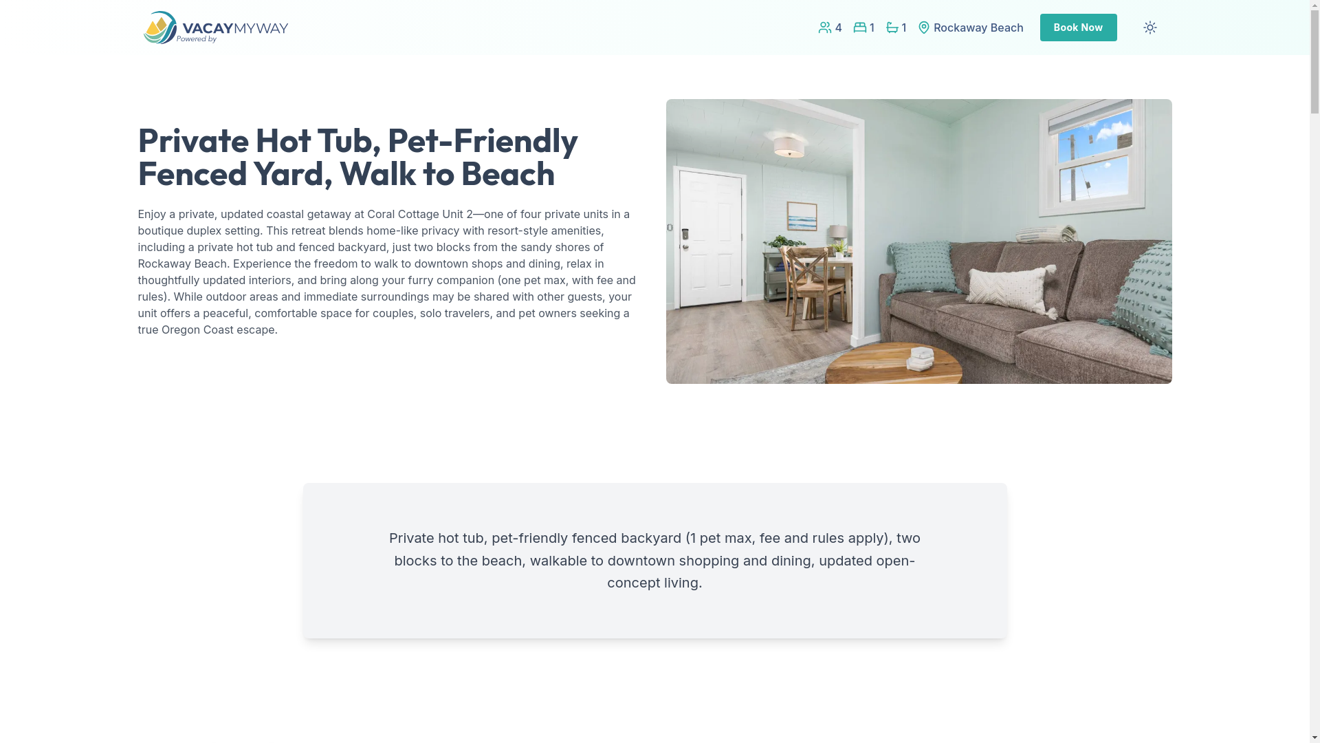 website screenshot of https://serenerockaway.vacations/
