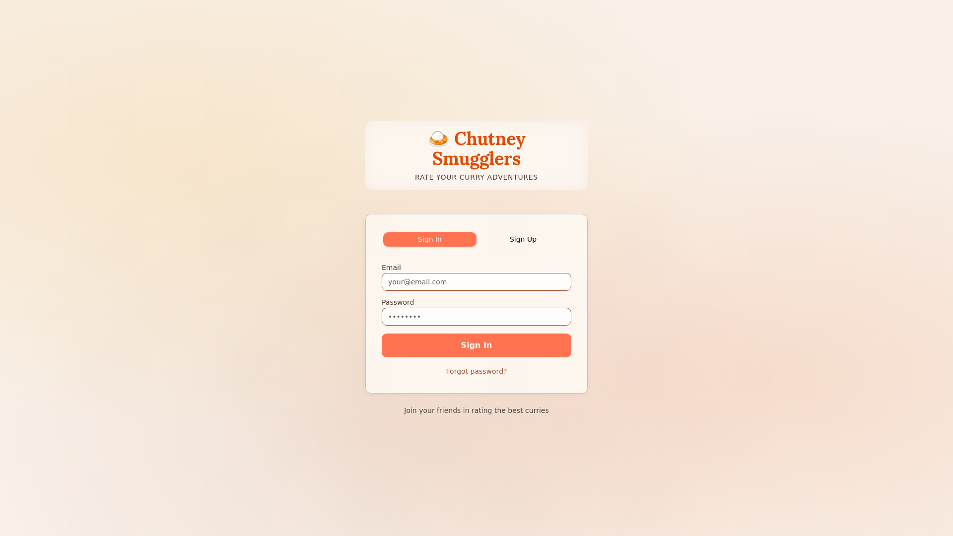 website screenshot of https://chutneysmugglers.app/