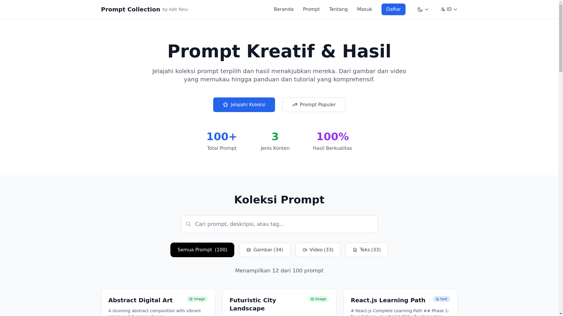 website screenshot of https://pustakaprompt.site/