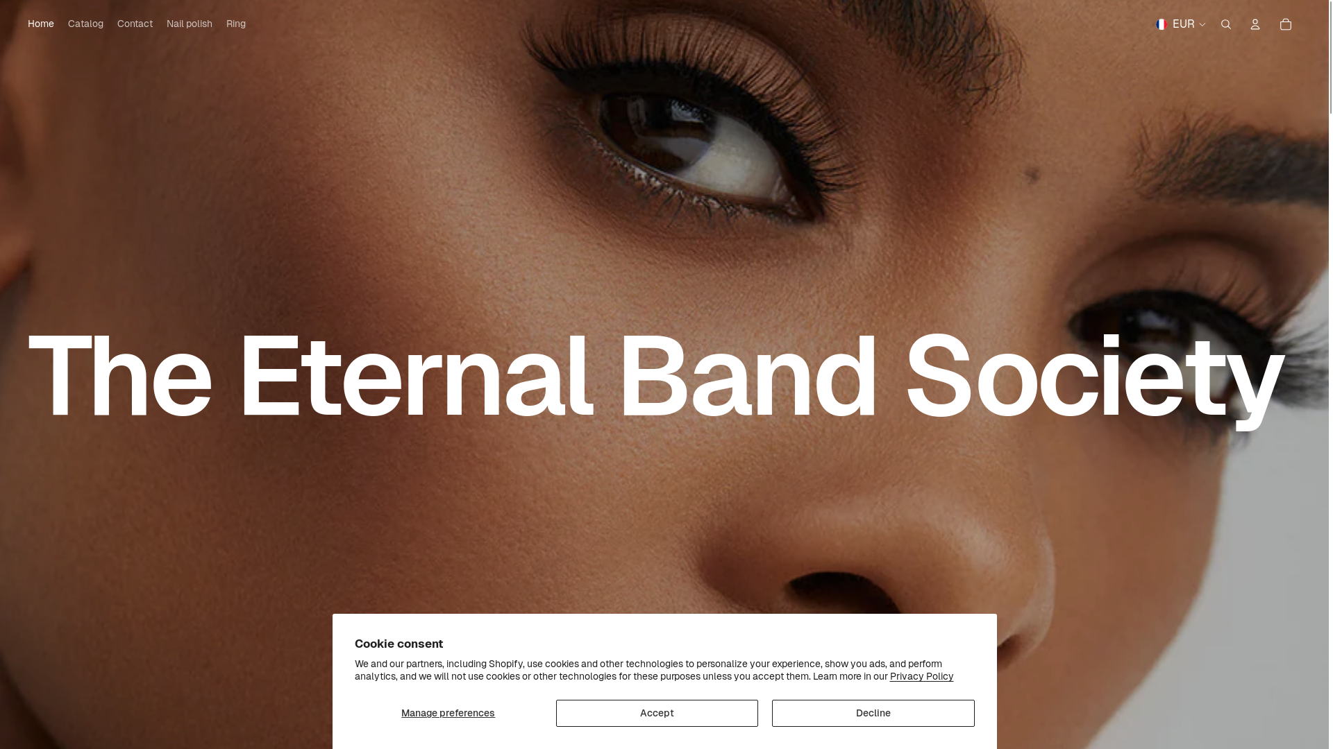website screenshot of https://eternalbandsociety.shop/