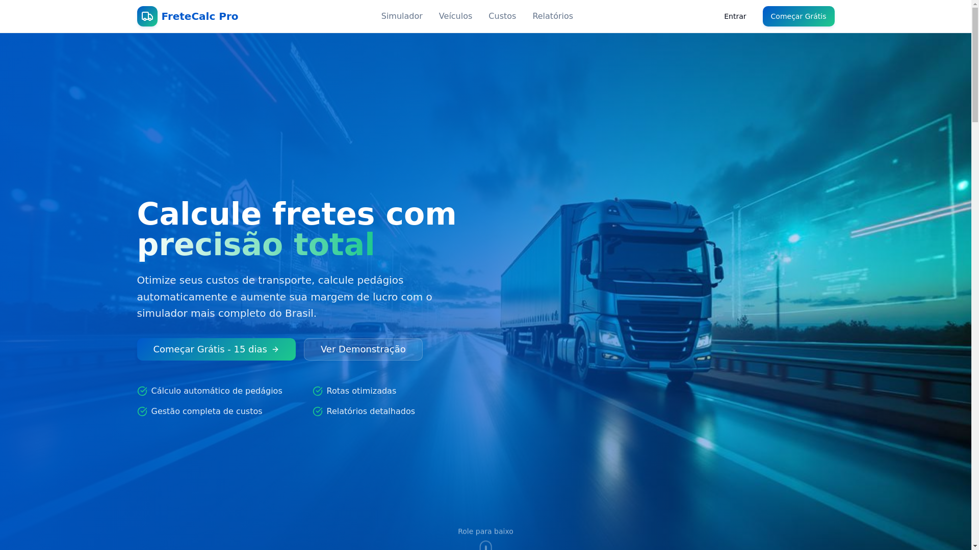 website screenshot of https://fretecalc.com.br/