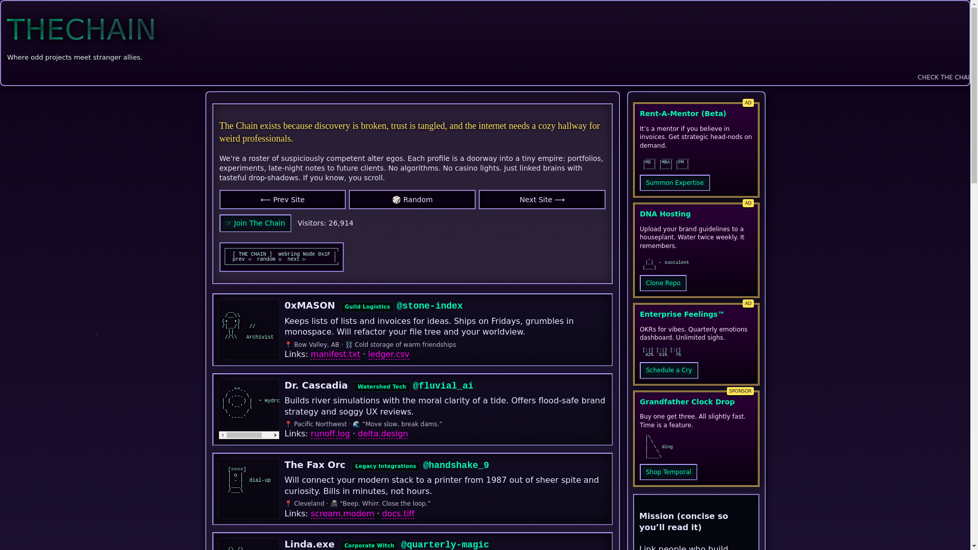 website screenshot of https://thechain.bz/