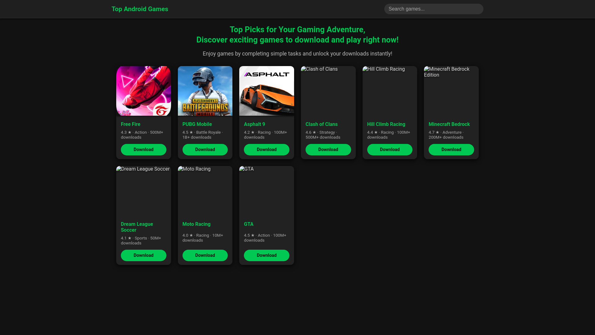 website screenshot of https://android-games.pages.dev/