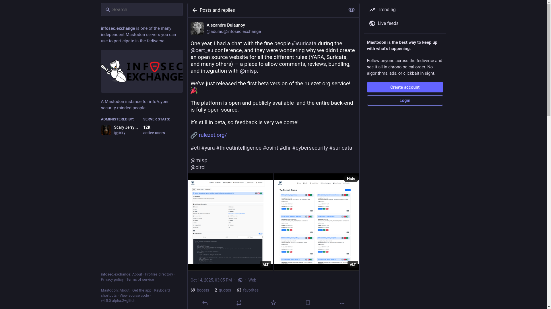 website screenshot of https://infosec.exchange/@adulau/115373134755809852