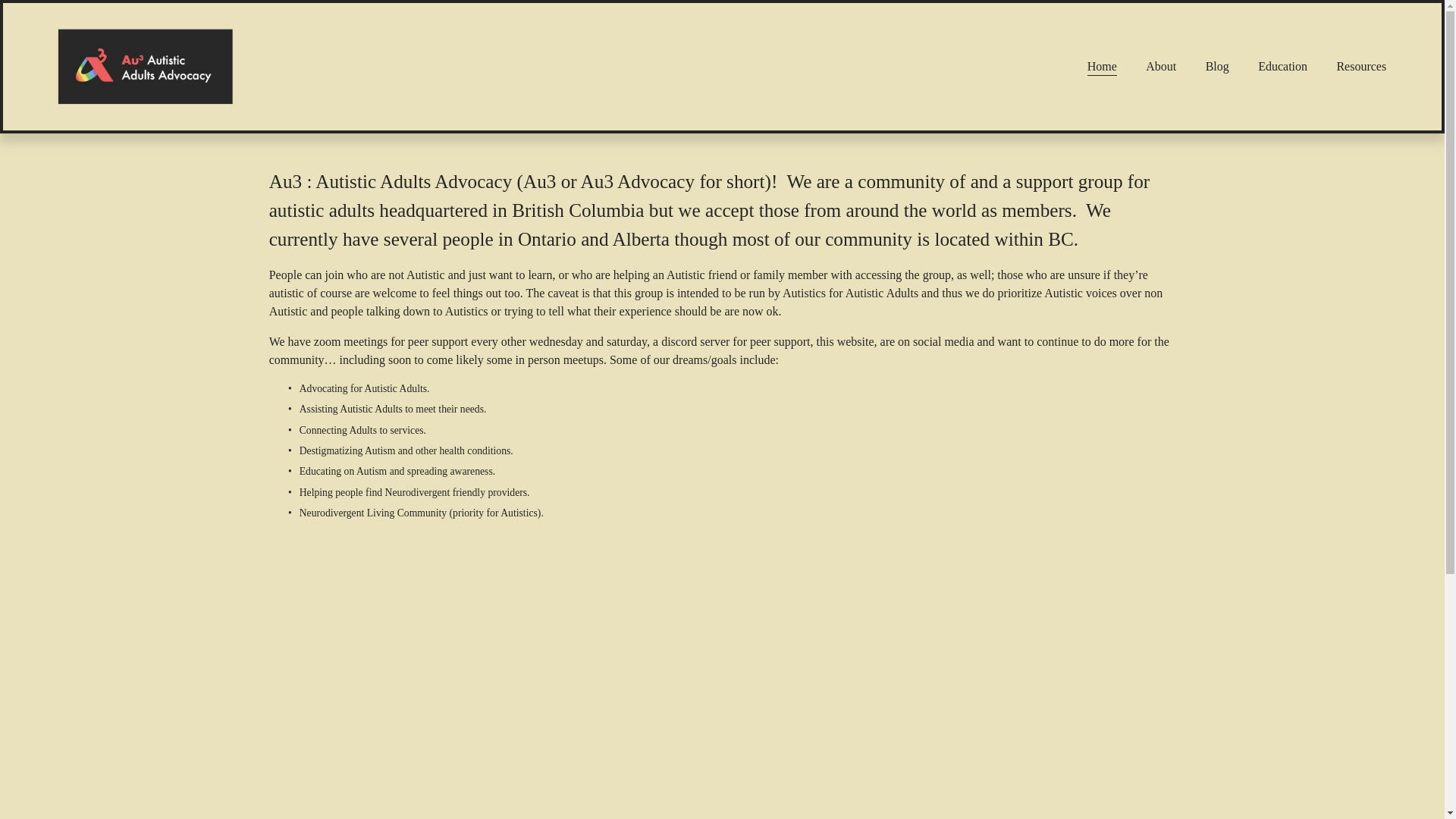 website screenshot of https://au3autisticadultsadvocacy.org/
