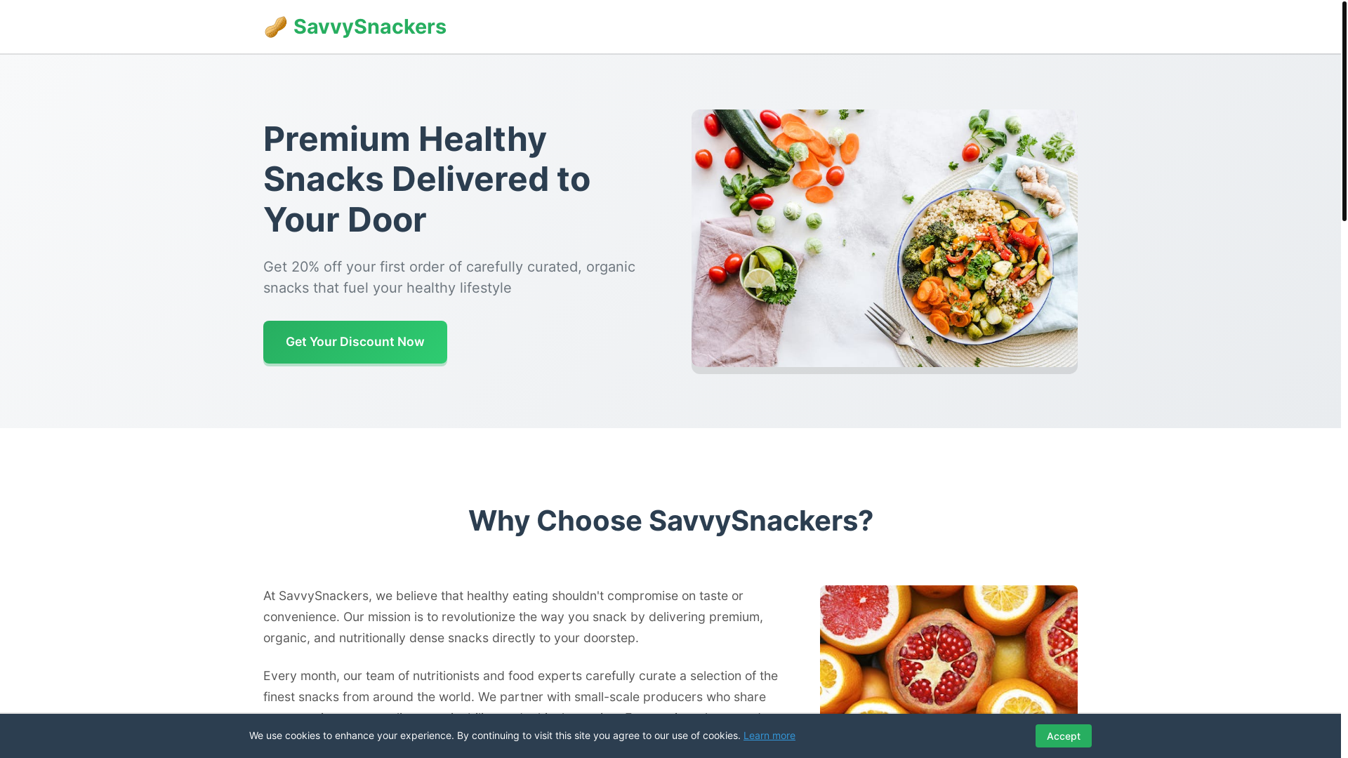 website screenshot of https://savvysnackers.food/