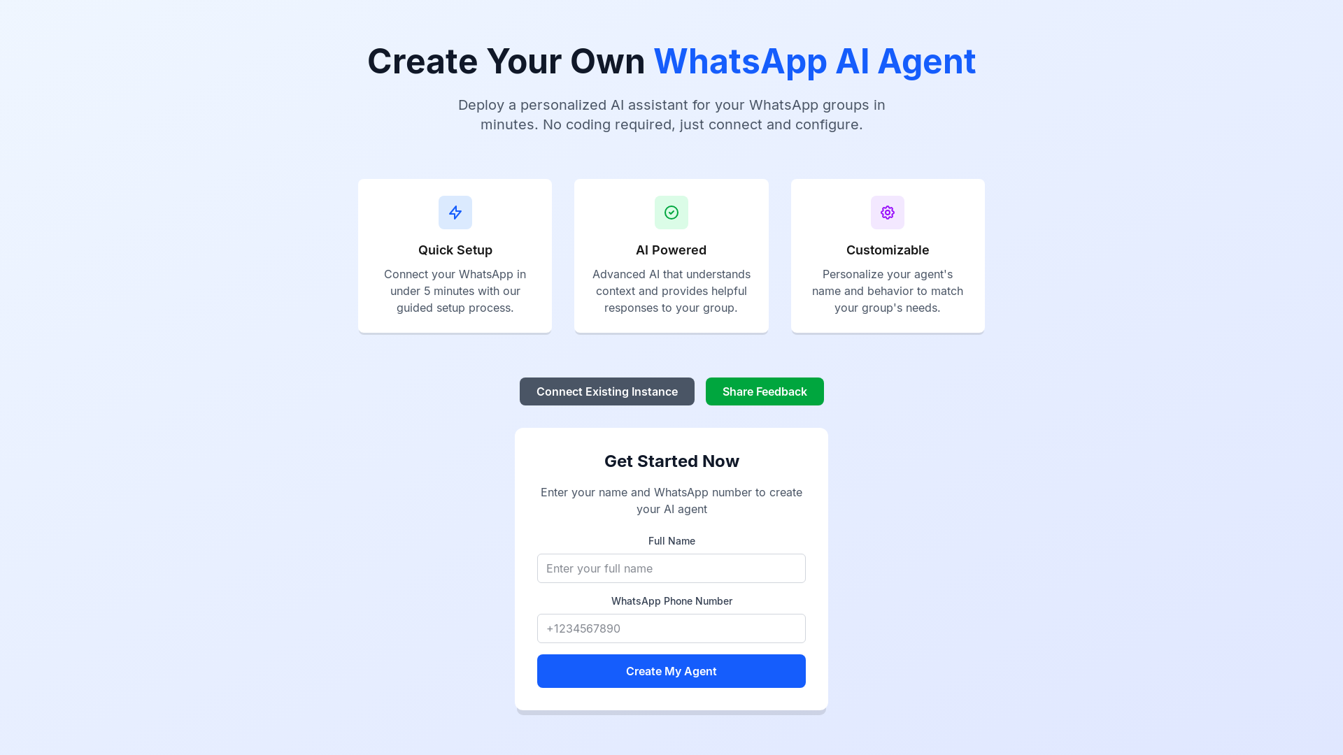 website screenshot of https://mywhatsappagent.im/
