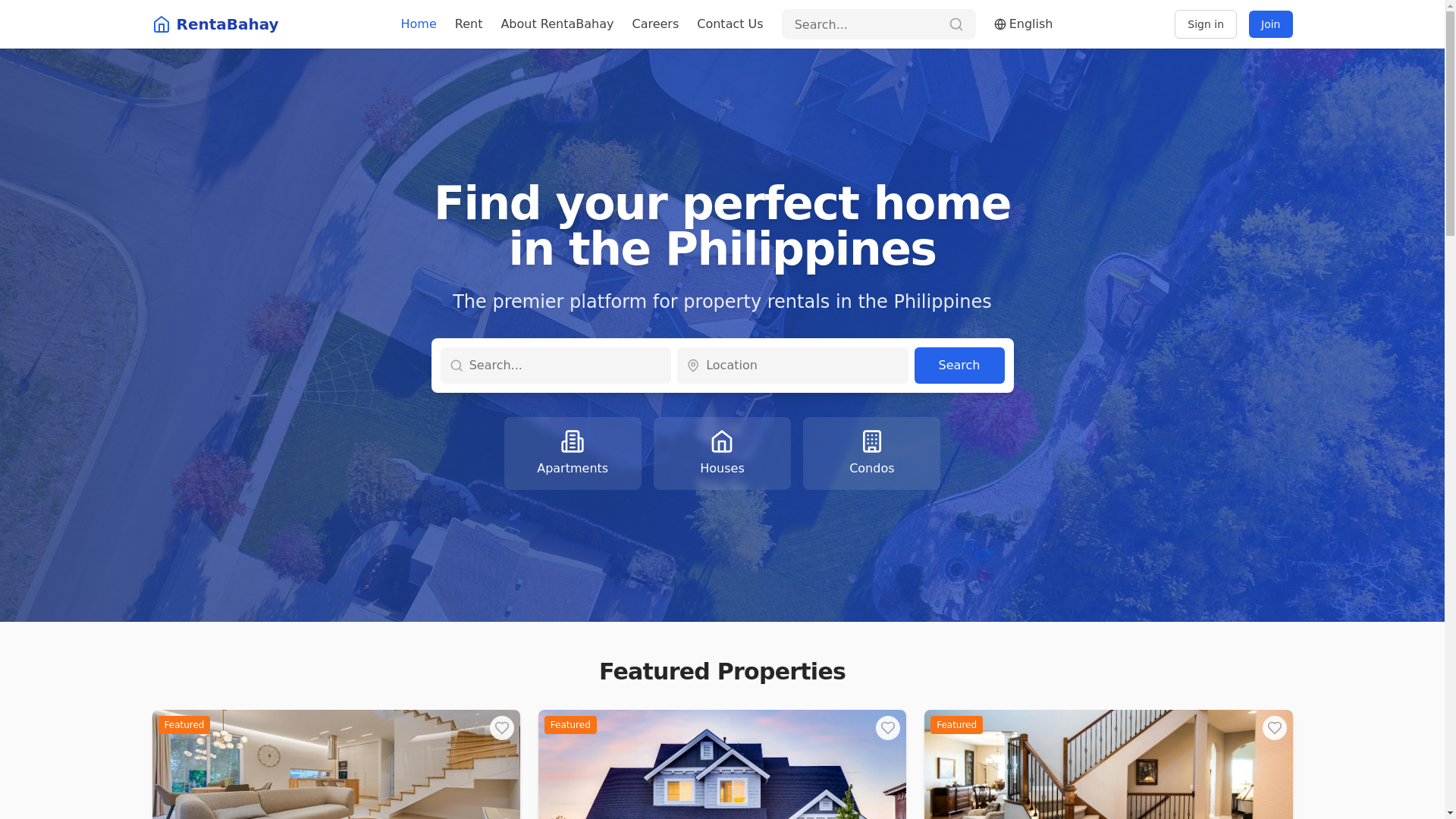 website screenshot of https://rentabahay.com/