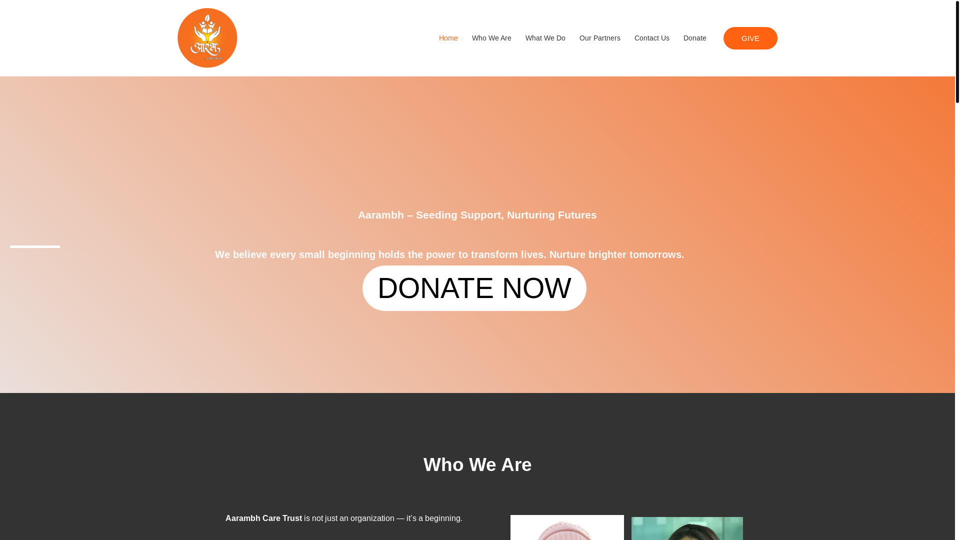 website screenshot of https://aarambhcaretrust.com/