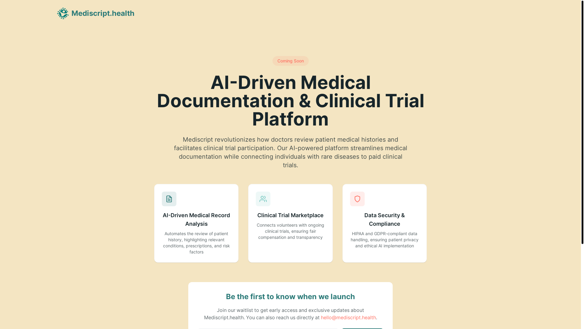 website screenshot of https://mediscript-coming-soon.pages.dev/