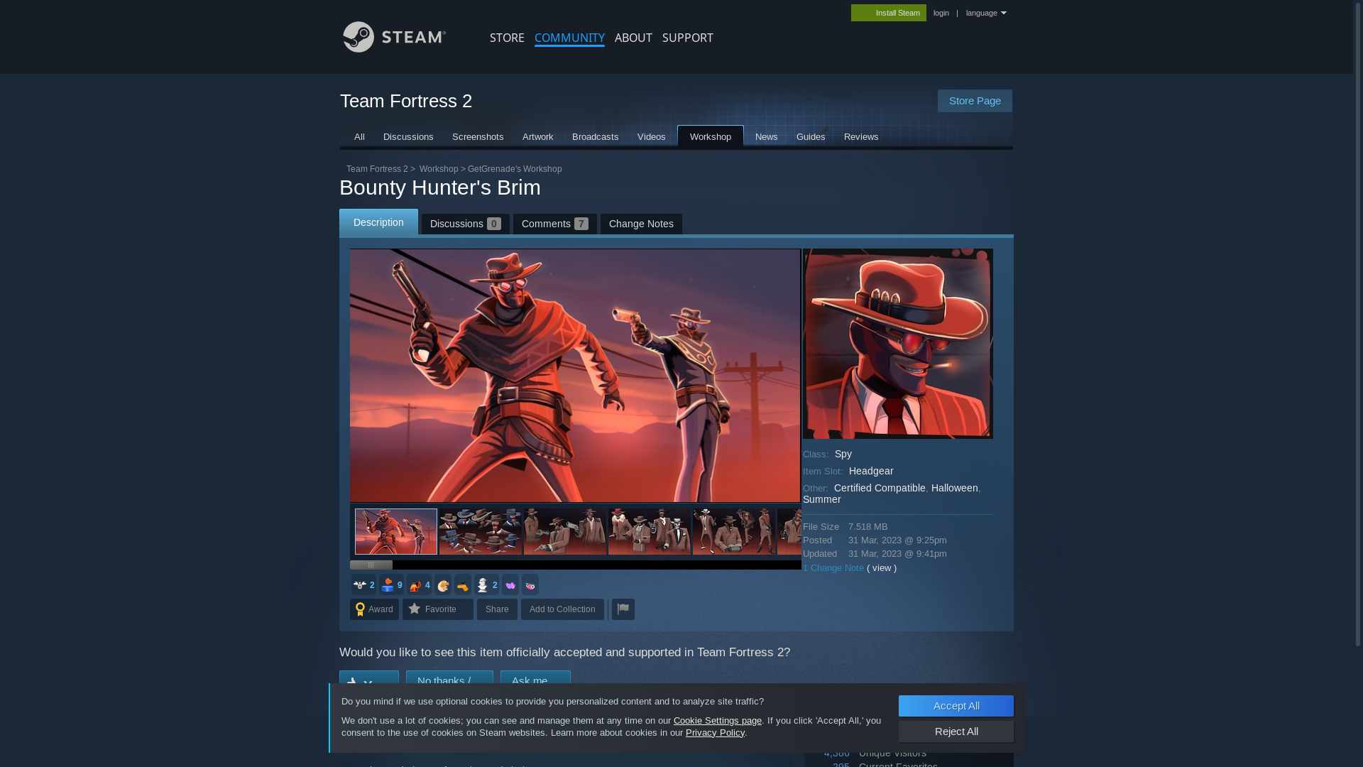 website screenshot of https://store.workshopmodsrelease.com/sharedfiles/filesdetails/bounty_hunters_brim/
