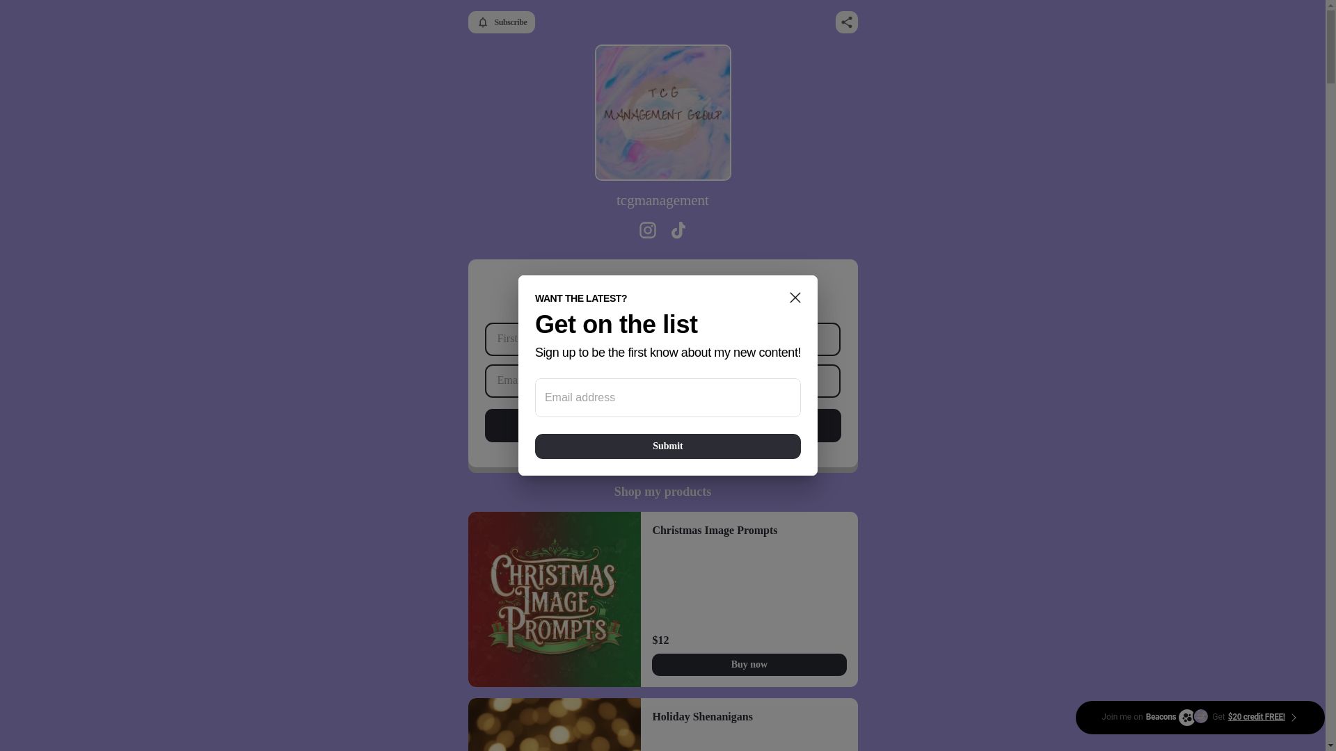 website screenshot of https://tcgmanagement.store/
