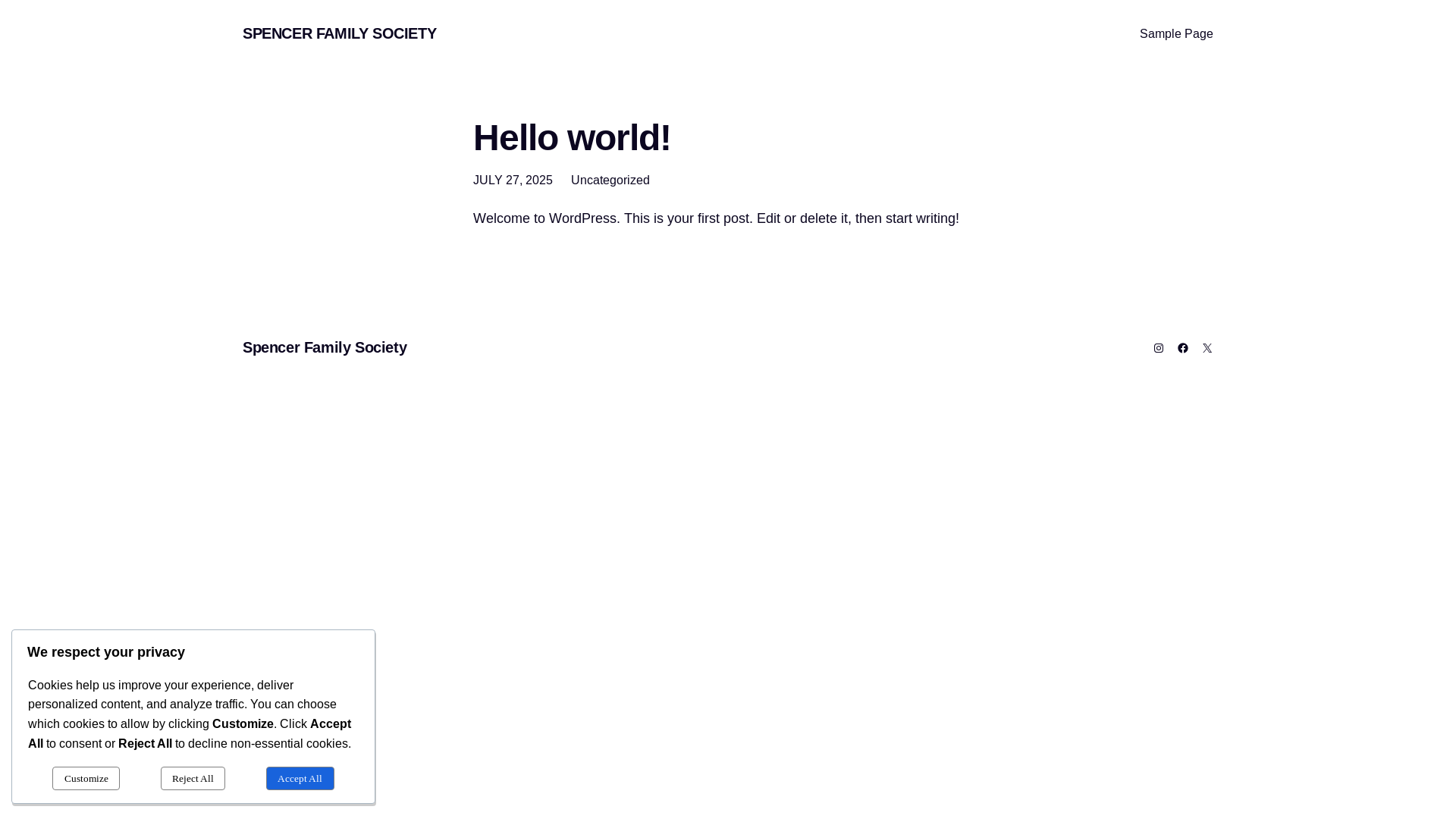 website screenshot of https://spencerfamilysociety.com/