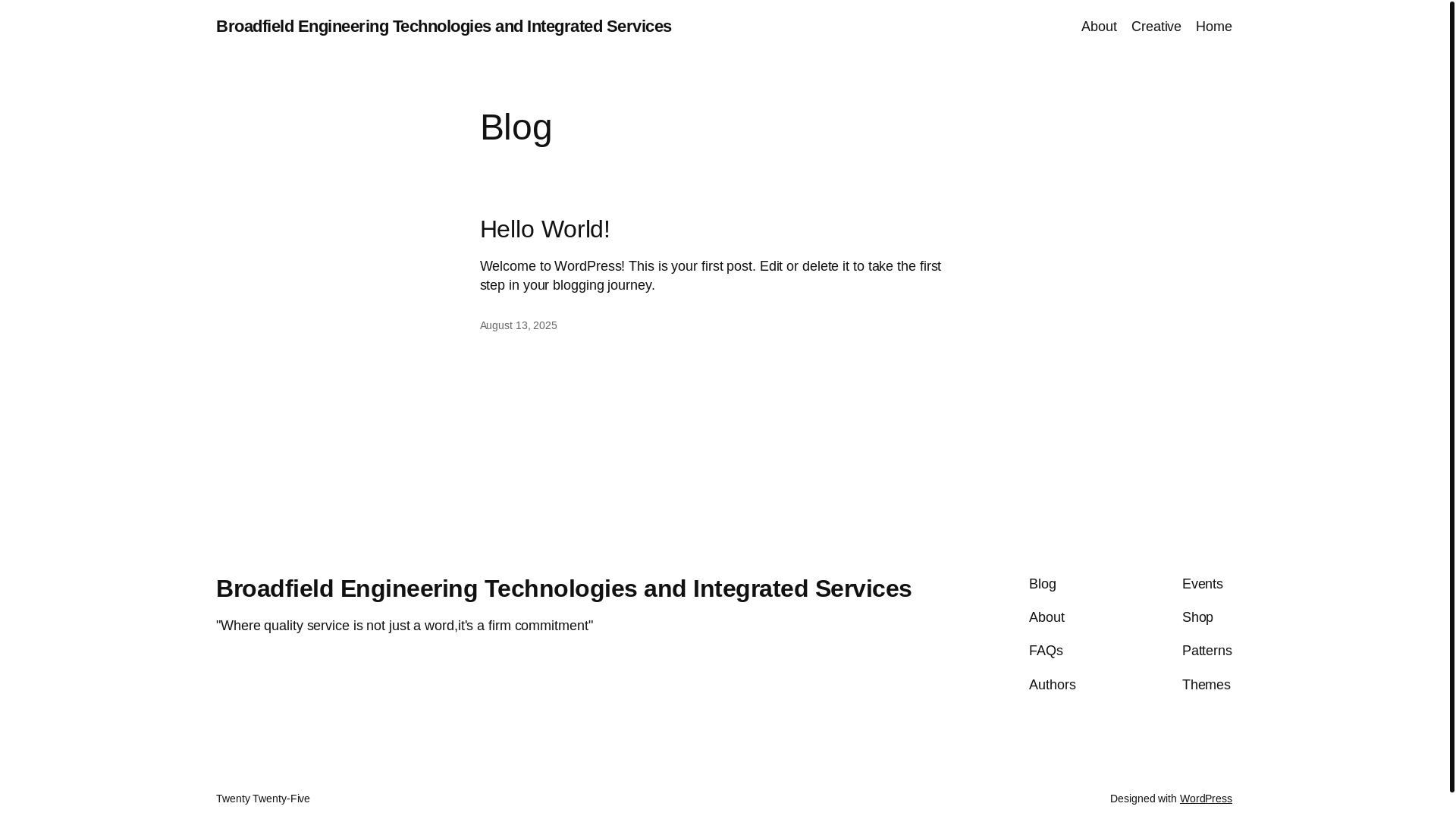 website screenshot of https://broadfieldengineeringtechnologies.com/