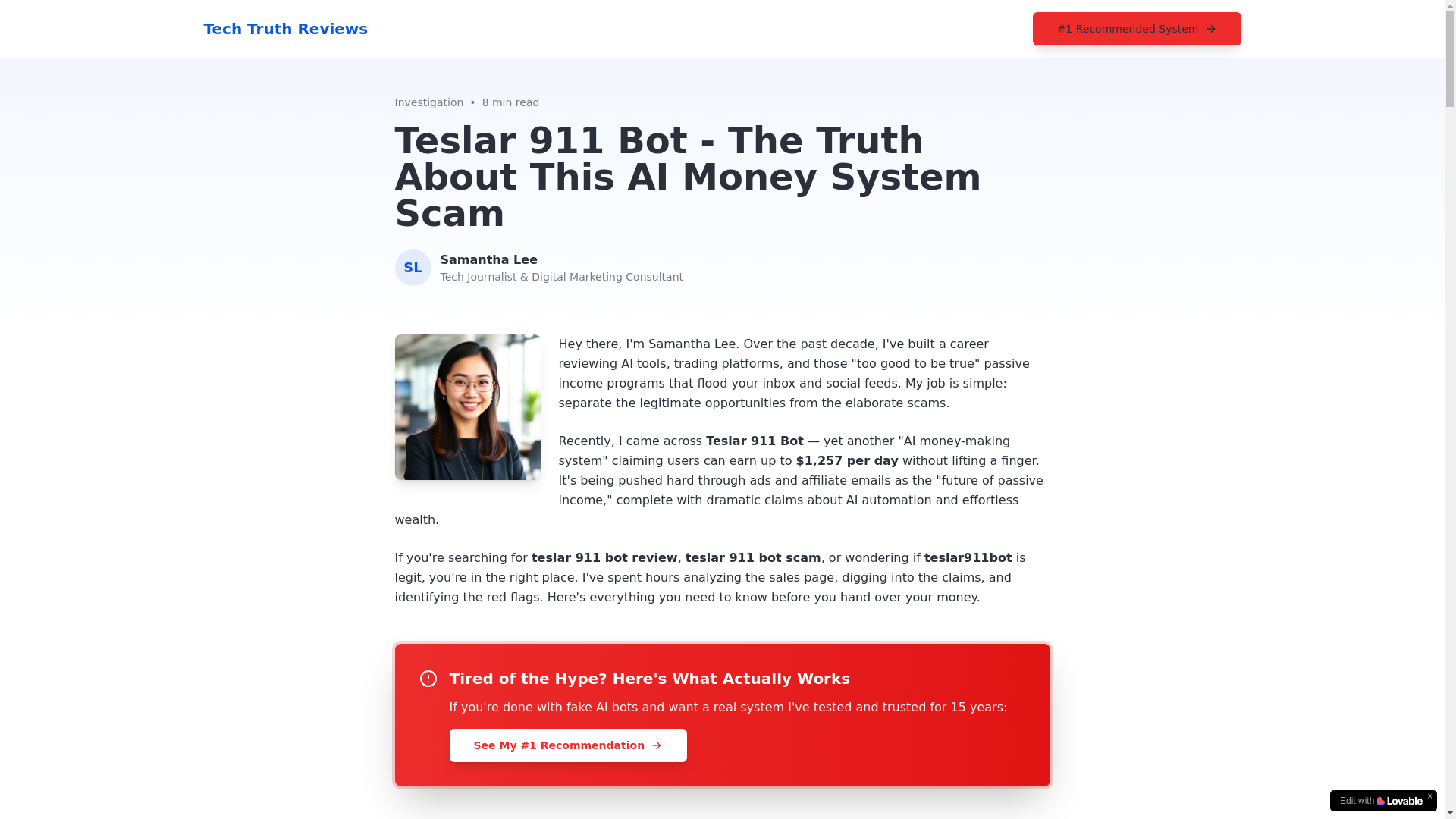 website screenshot of https://teslar911bot.com/