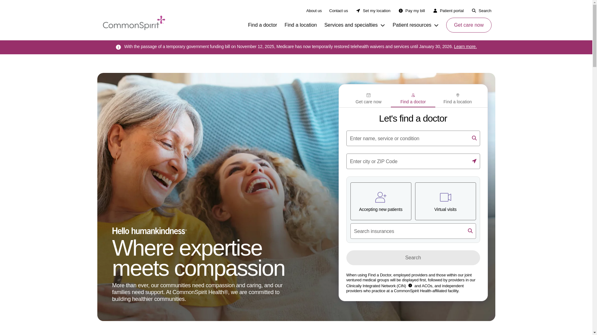 website screenshot of https://www.commonspirit.org/