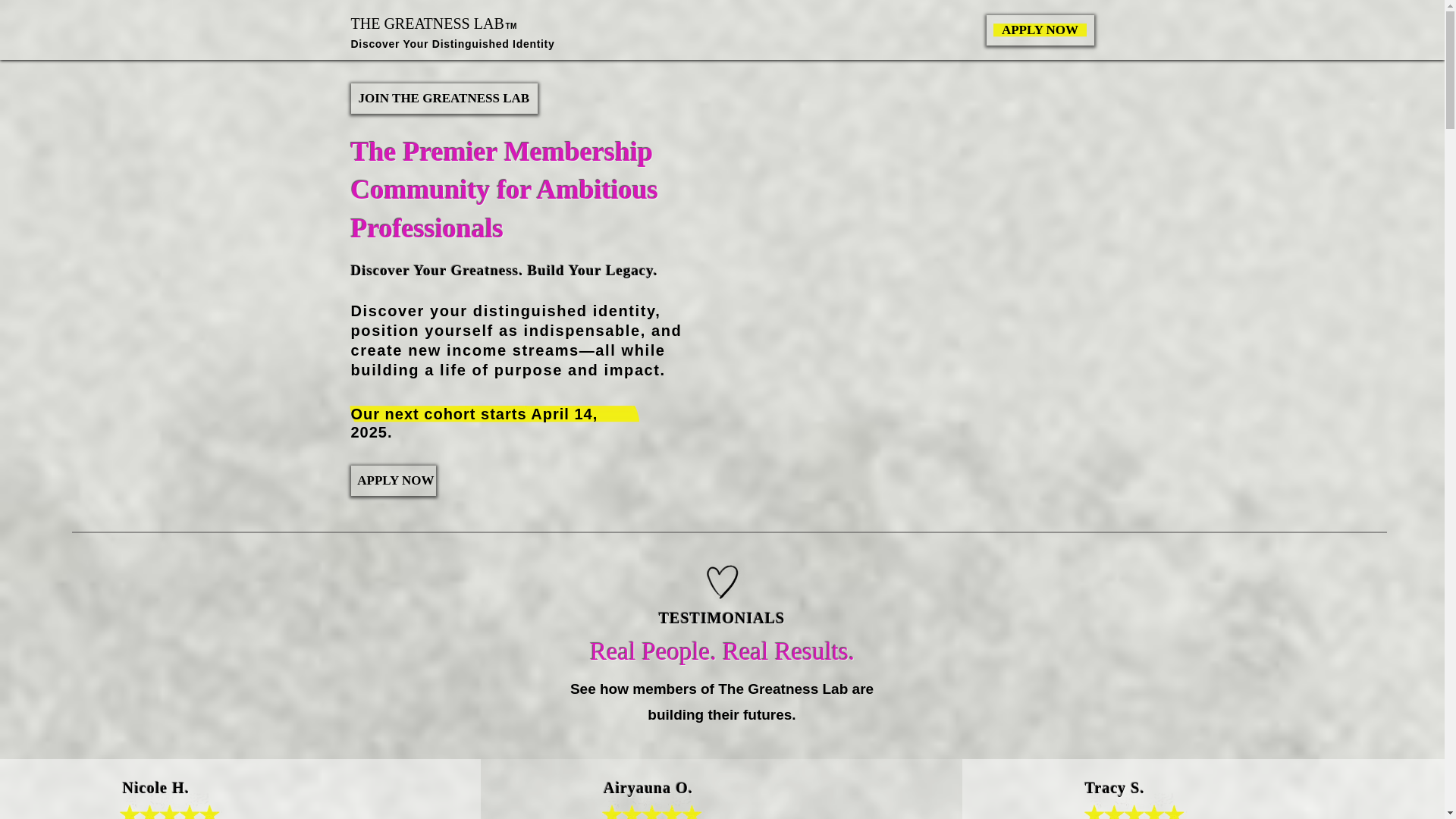 website screenshot of https://getgreatnesslab.com/