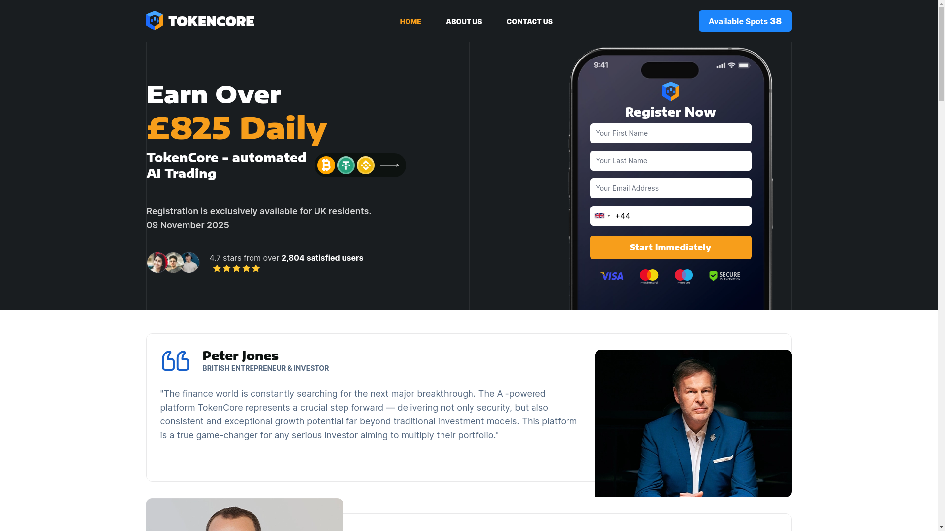 website screenshot of https://tokencore-uk.com/