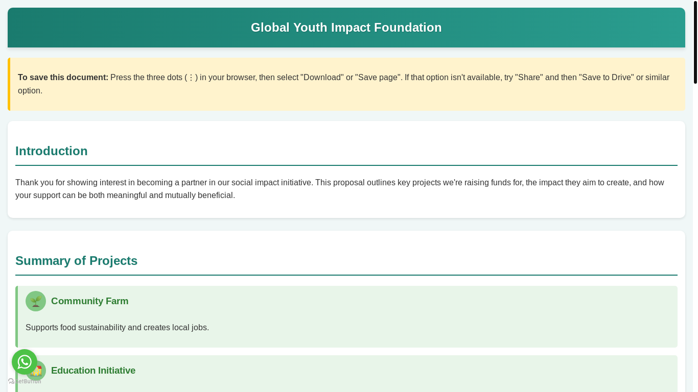 website screenshot of https://globalyouthimpactfoundation.live/
