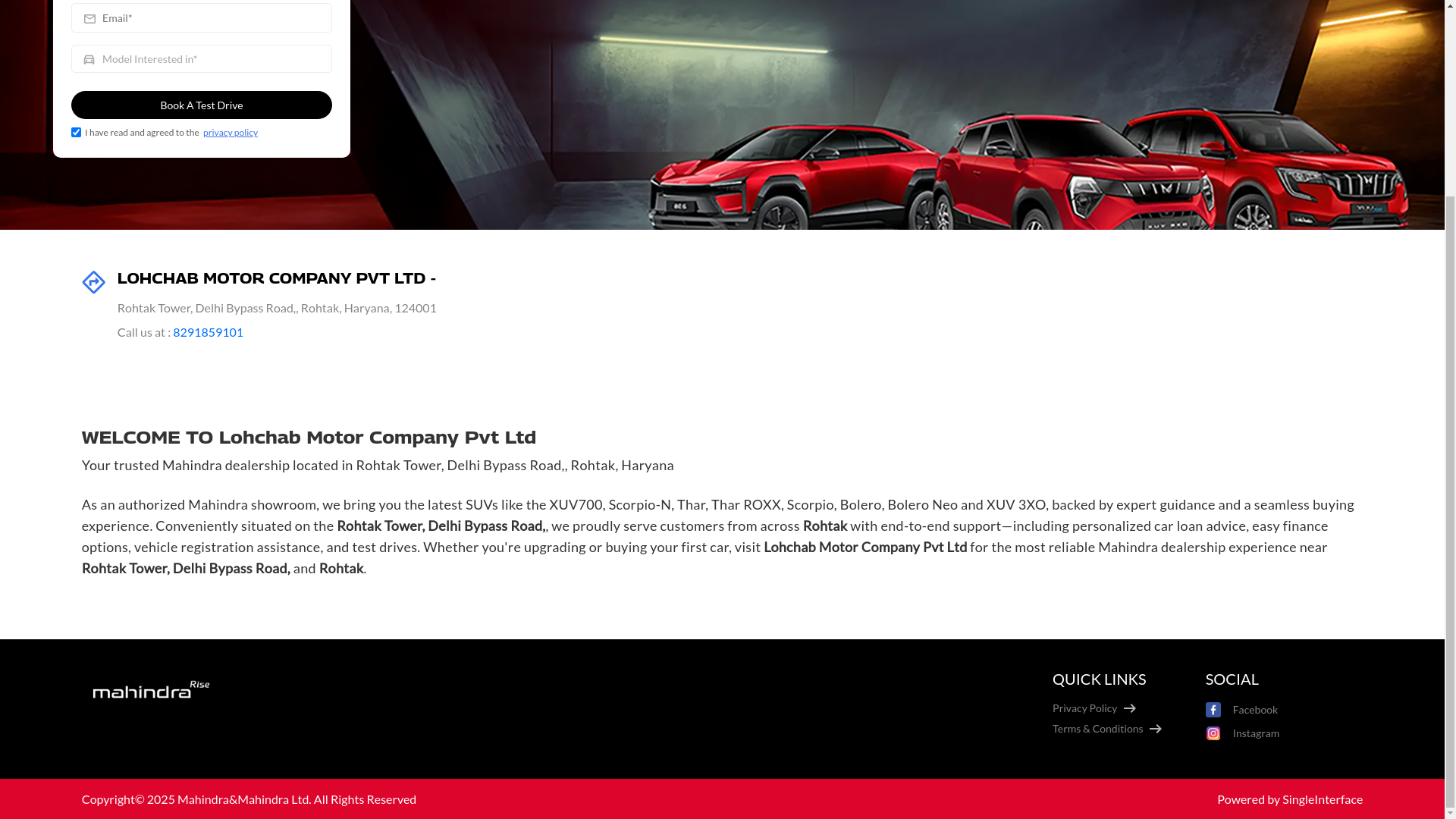 website screenshot of https://lohchab-motor-mahindra-sector-1.co.in/