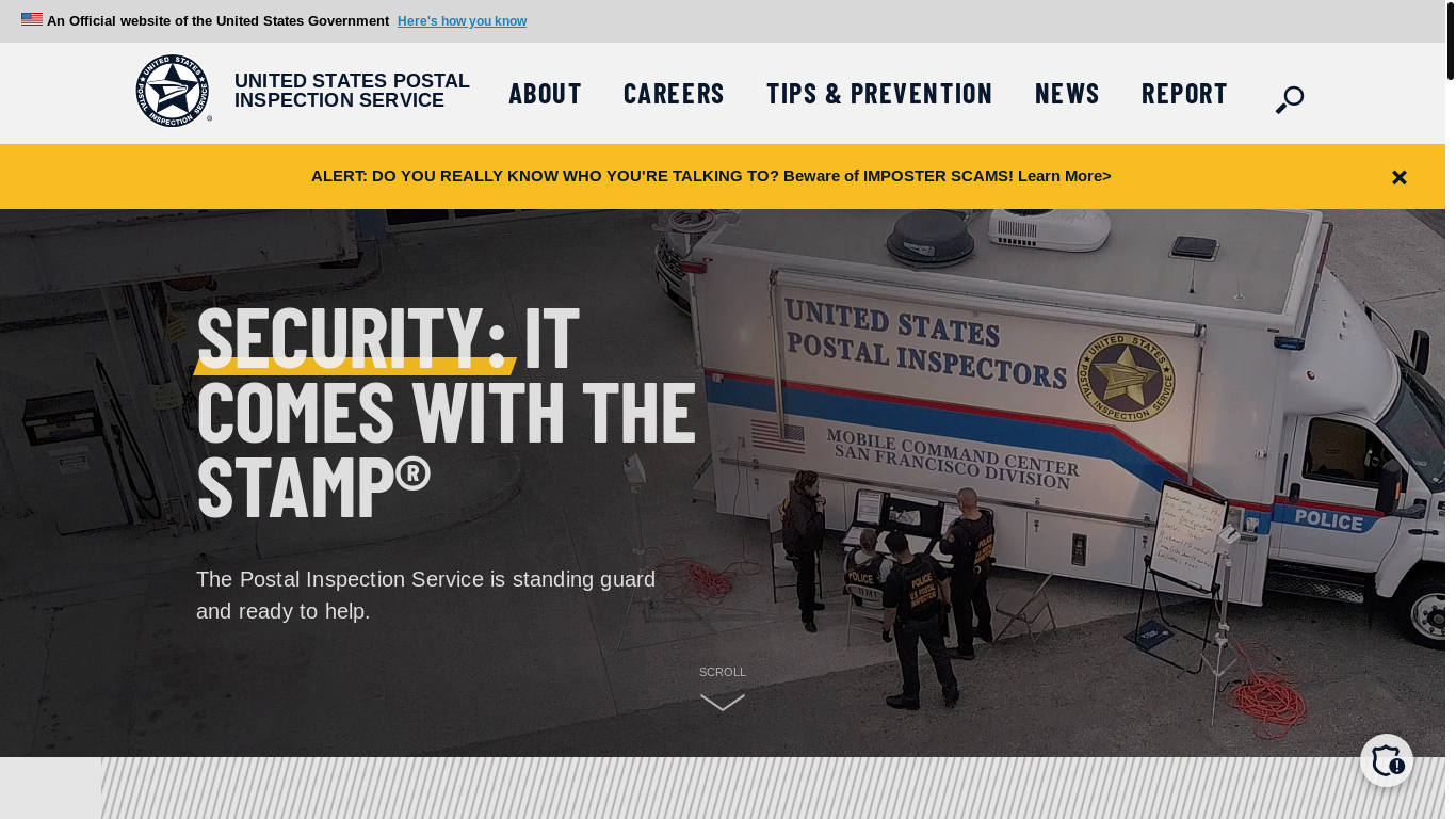 website screenshot of http://postalinspectors.uspis.gov/