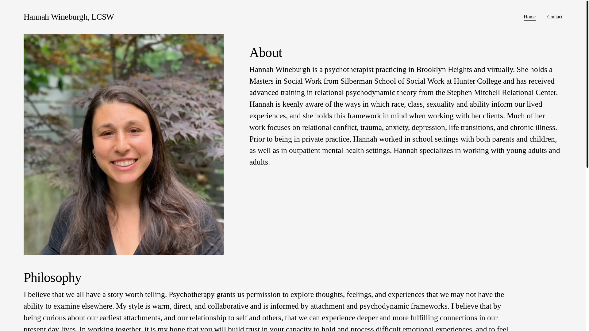 website screenshot of https://hannahwineburghlcsw.com/