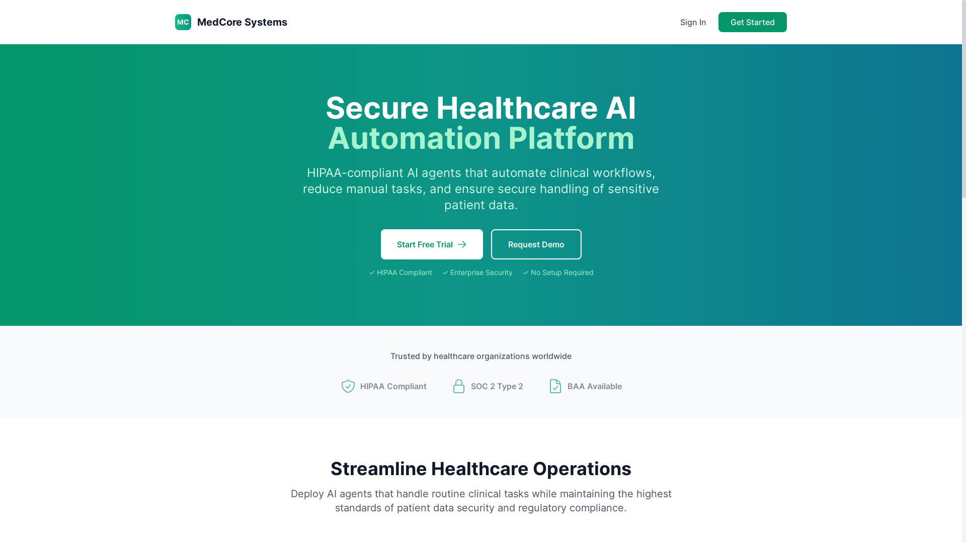 website screenshot of https://medcore.systems/