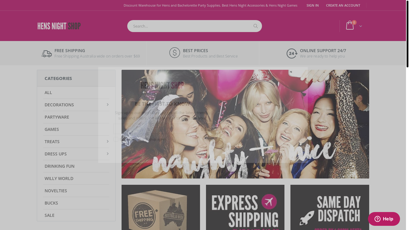 website screenshot of https://www.hensnightshop.com.au/